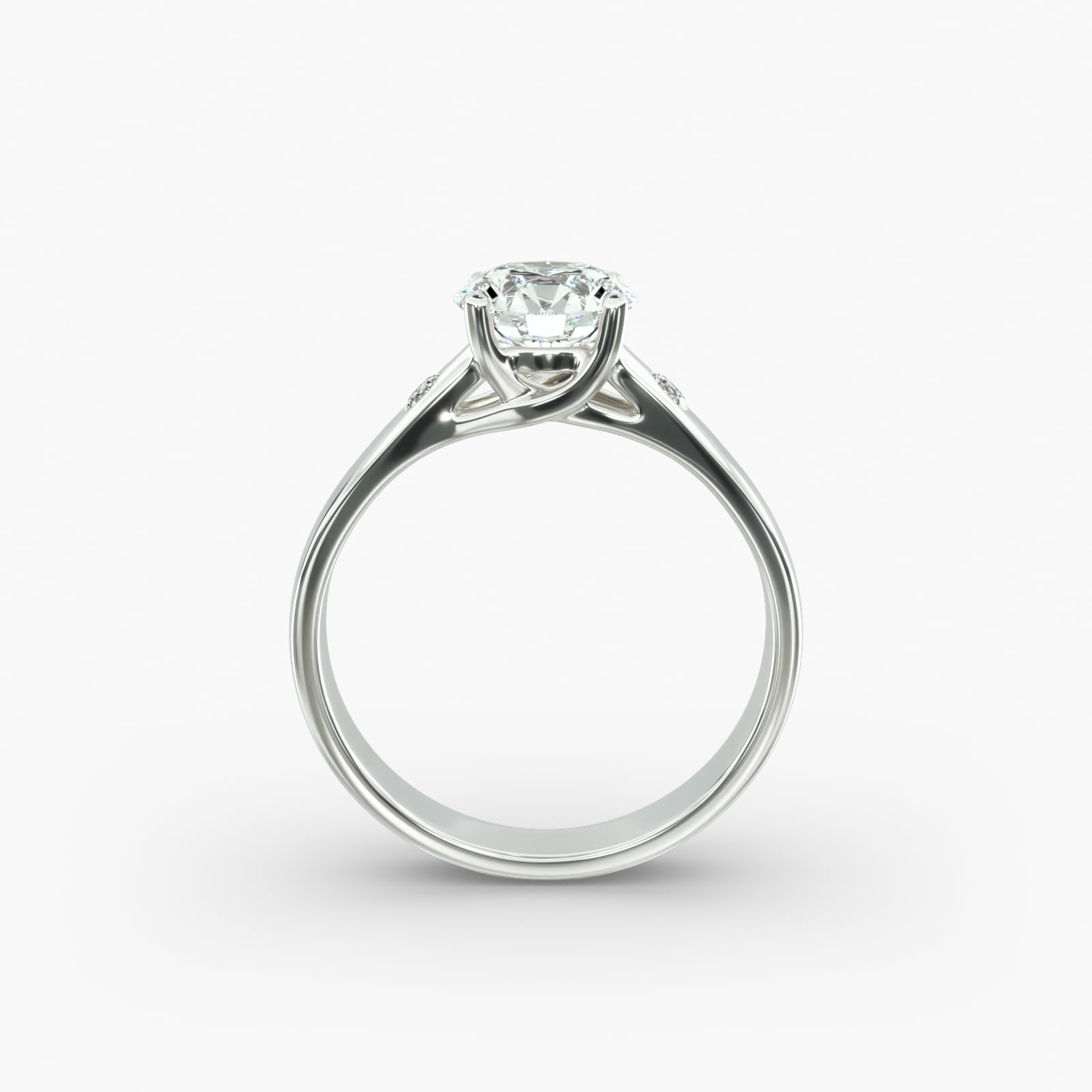 Cross Prong Solitaire Engagement Ring With Diamond Accent In 14K White Gold