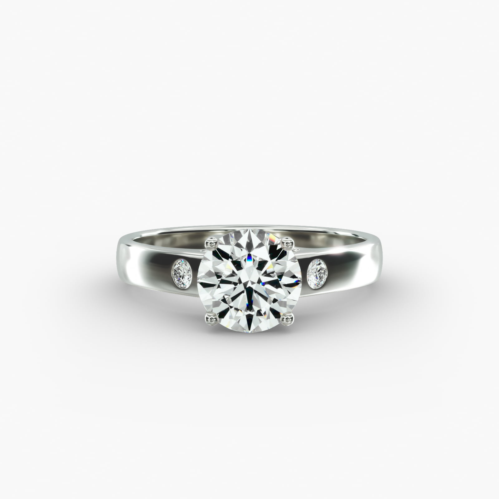 Cross Prong Solitaire Engagement Ring With Diamond Accent In 14K White Gold
