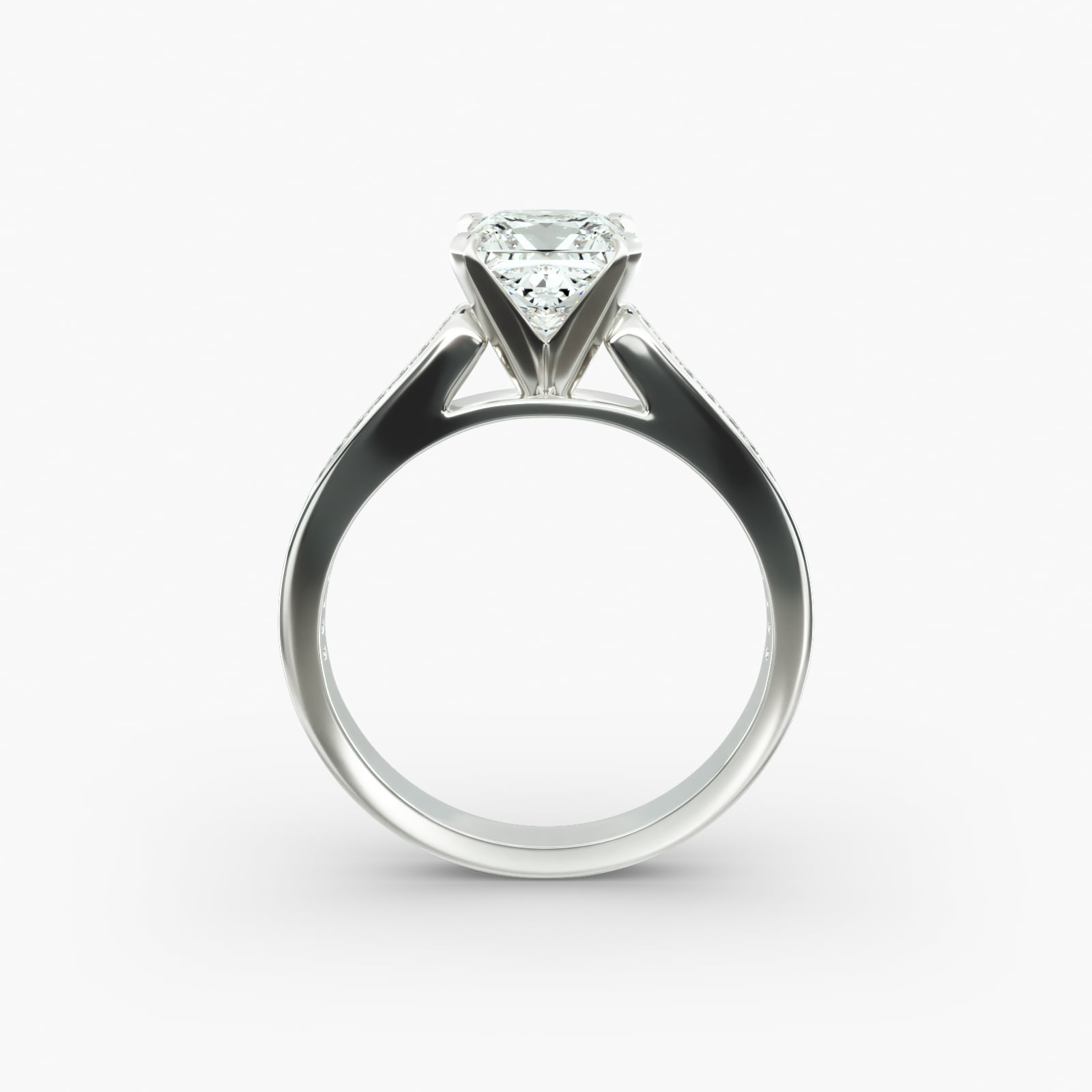 Thin Engagement Ring With Channel Set Round Diamonds In 14K White Gold