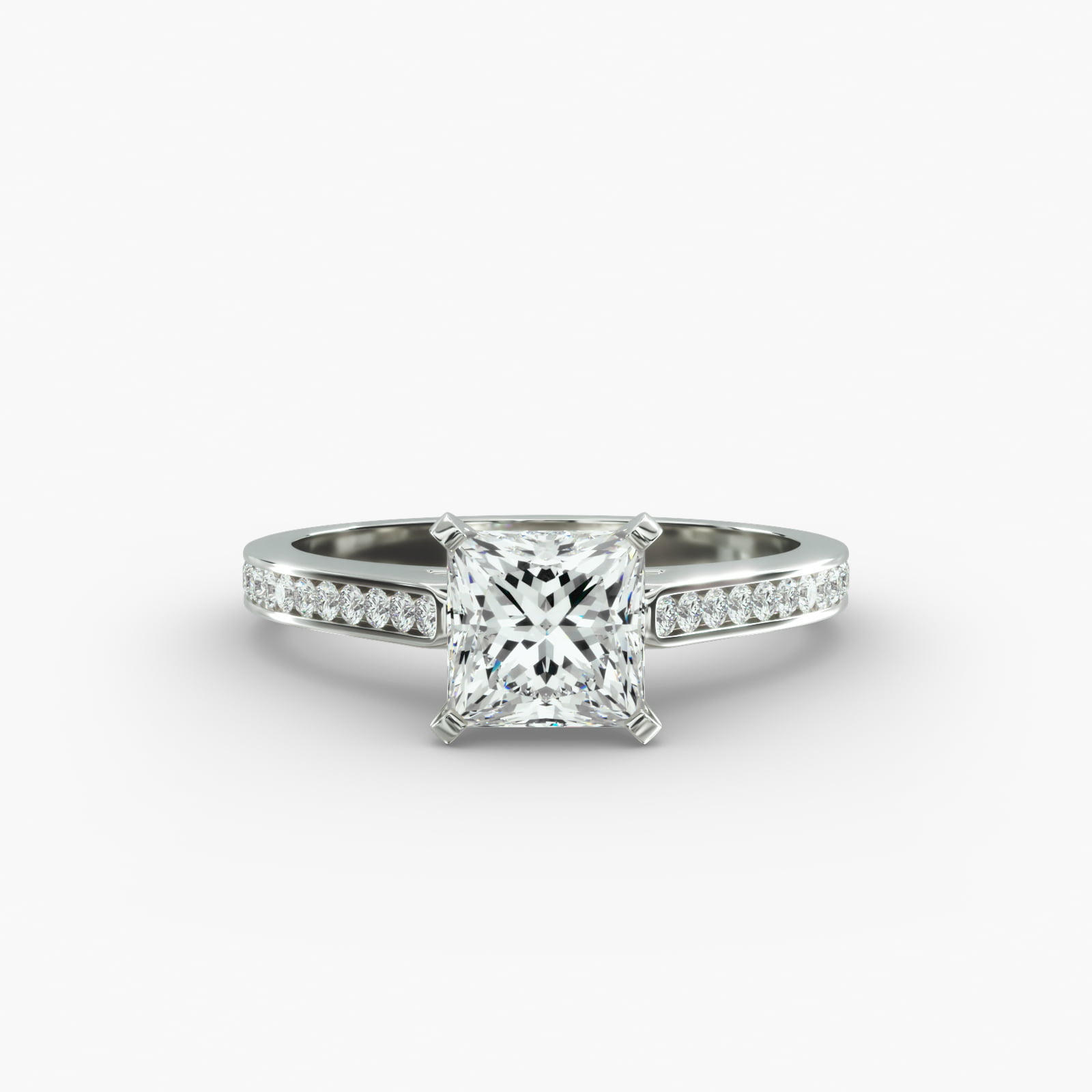 Thin Engagement Ring With Channel Set Round Diamonds In 14K White Gold