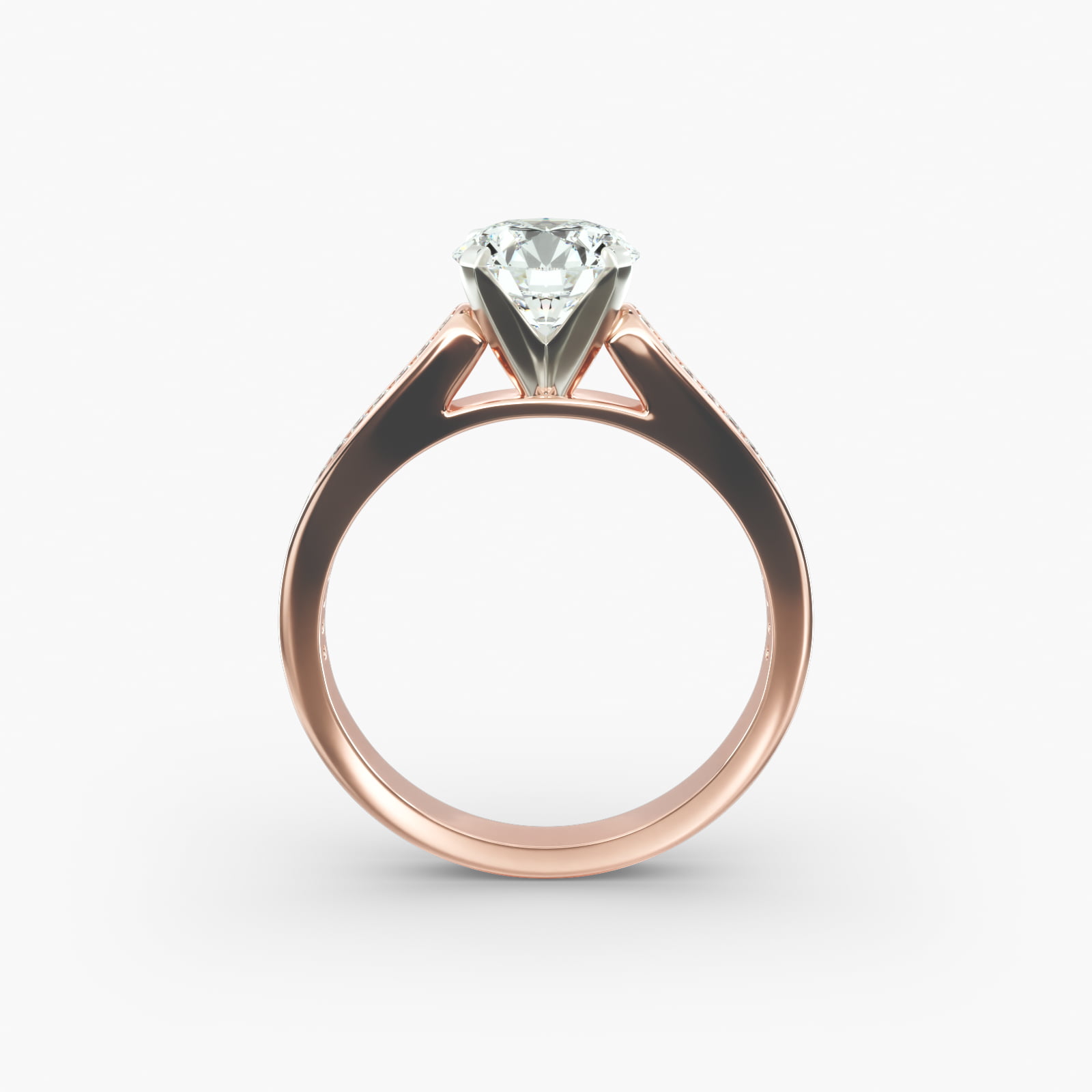 Thin Engagement Ring With Channel Set Round Diamonds In 14K Rose Gold