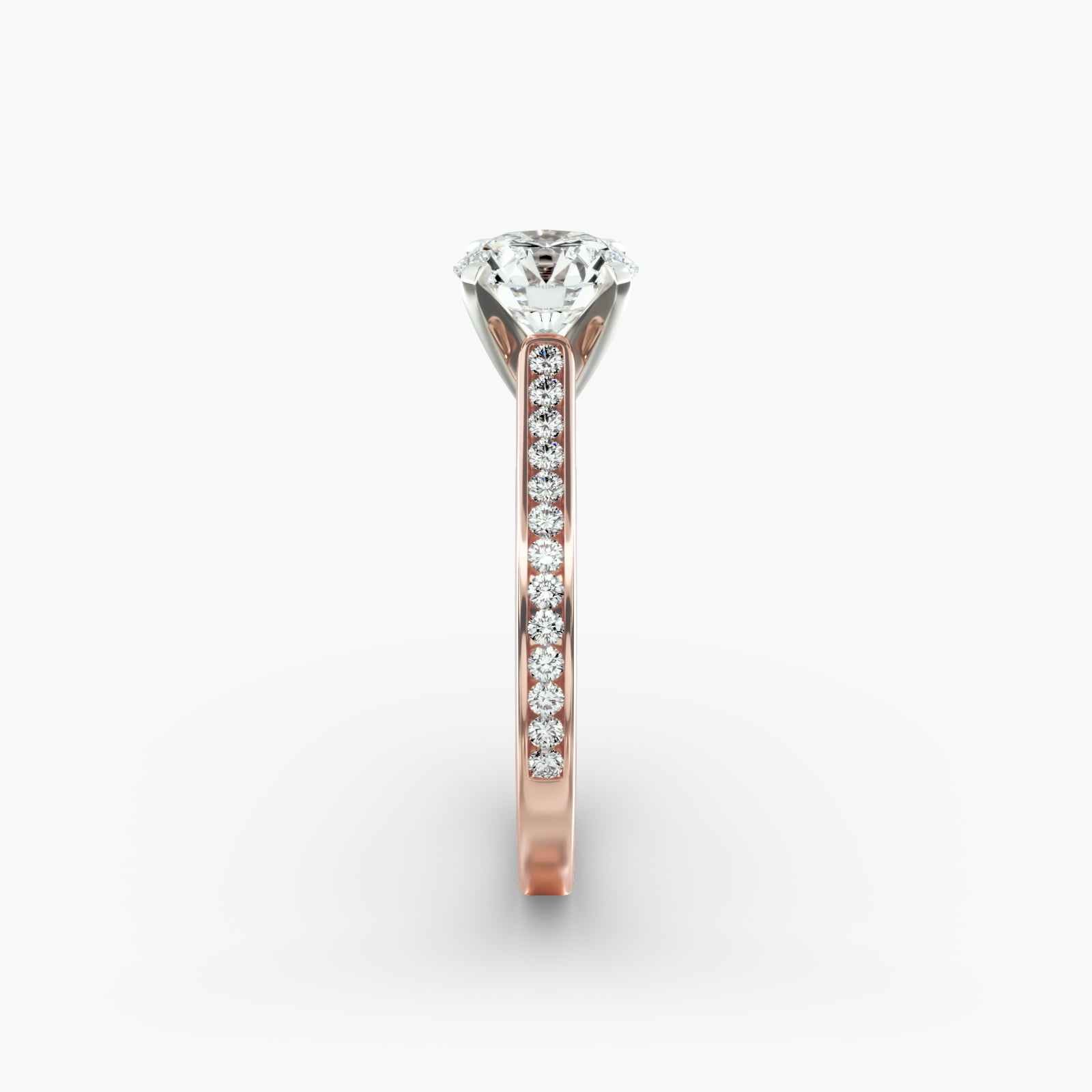 Thin Engagement Ring With Channel Set Round Diamonds In 14K Rose Gold