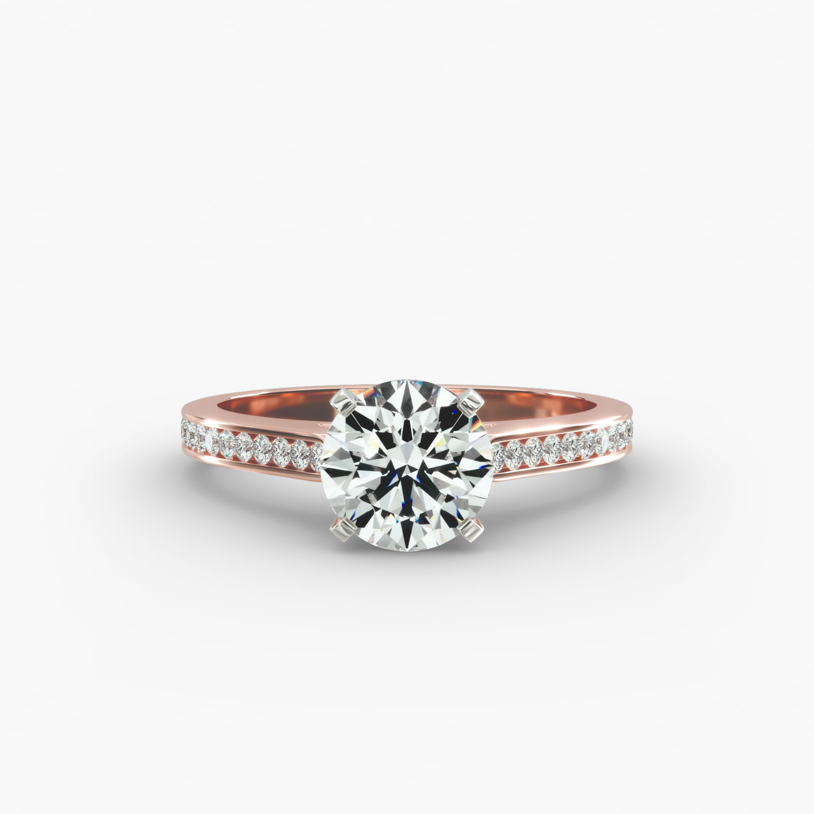 Thin Engagement Ring With Channel Set Round Diamonds In 14K Rose Gold