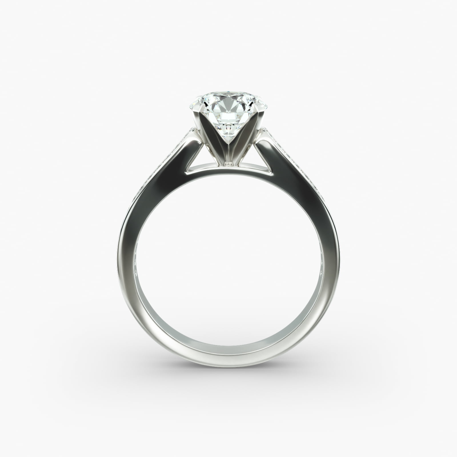 Thin Engagement Ring With Channel Set Round Diamonds In 14K White Gold