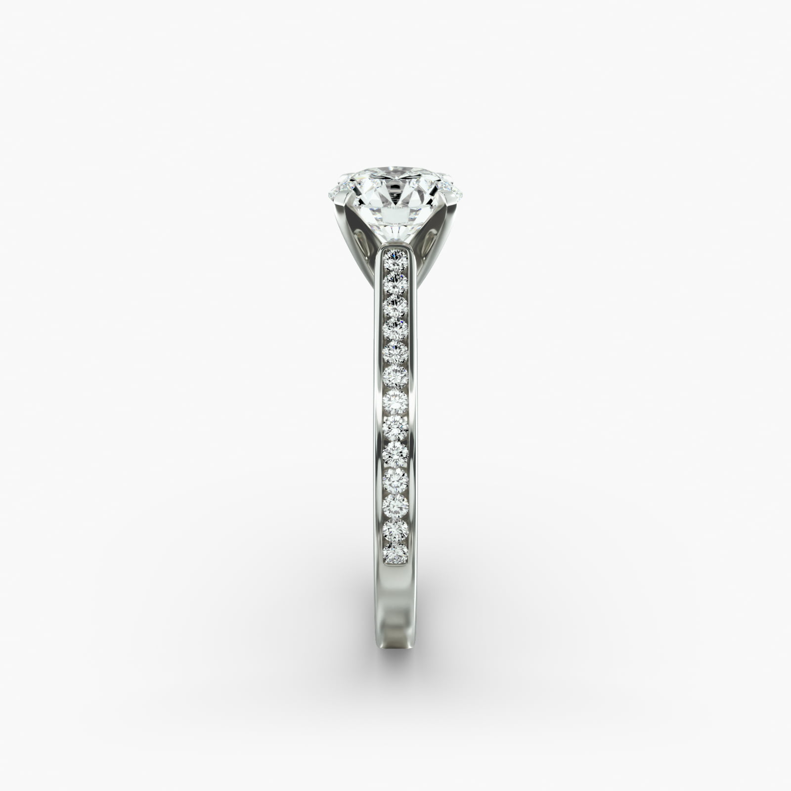 Thin Engagement Ring With Channel Set Round Diamonds In 14K White Gold