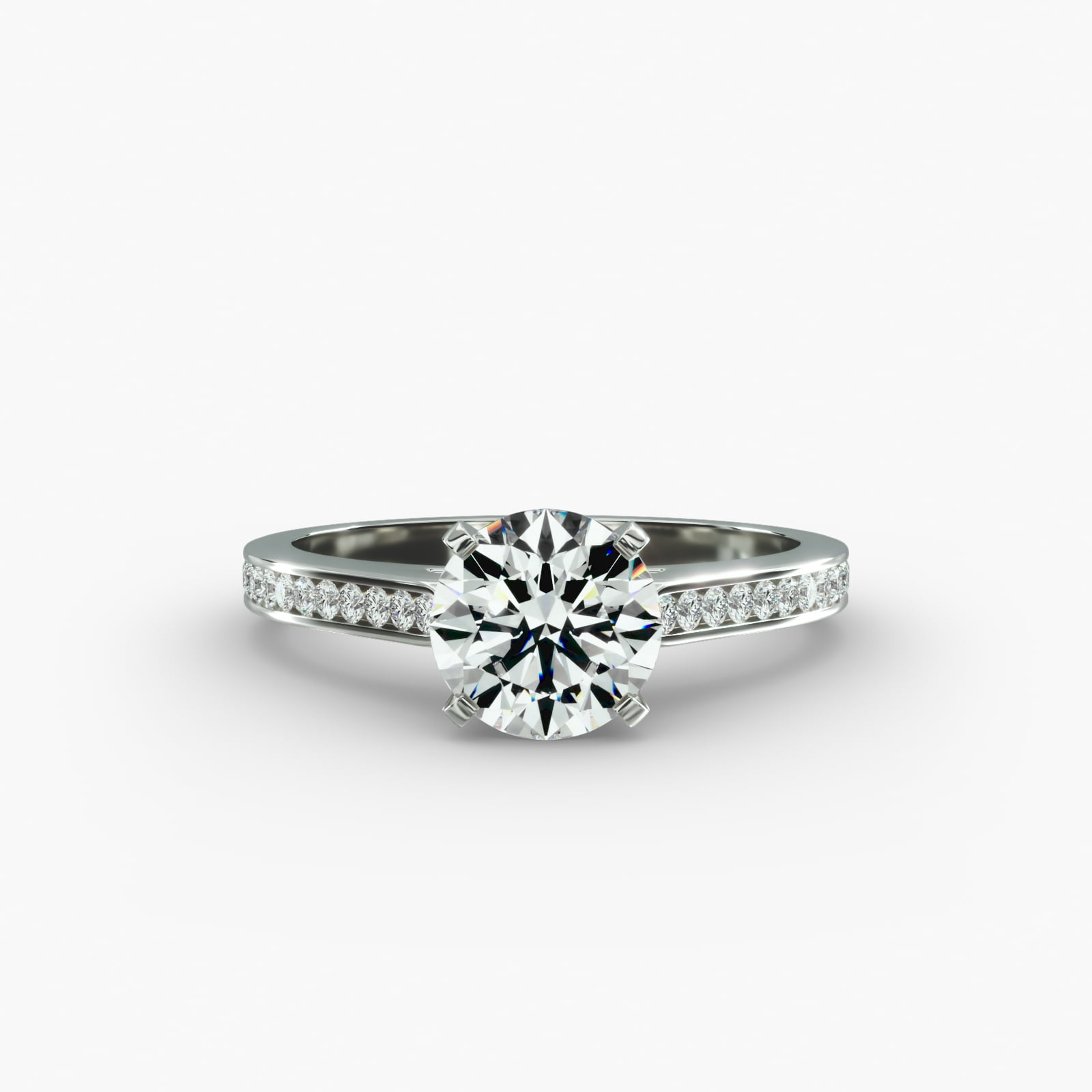Thin Engagement Ring With Channel Set Round Diamonds In 14K White Gold