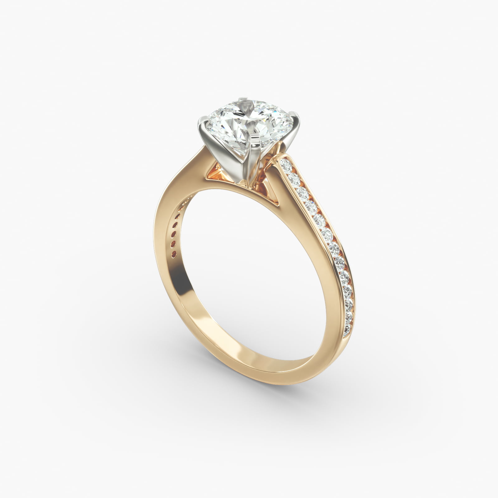 Thin Engagement Ring with Channel Set Round Diamond in 14K Yellow Gold, image size:1600x1600