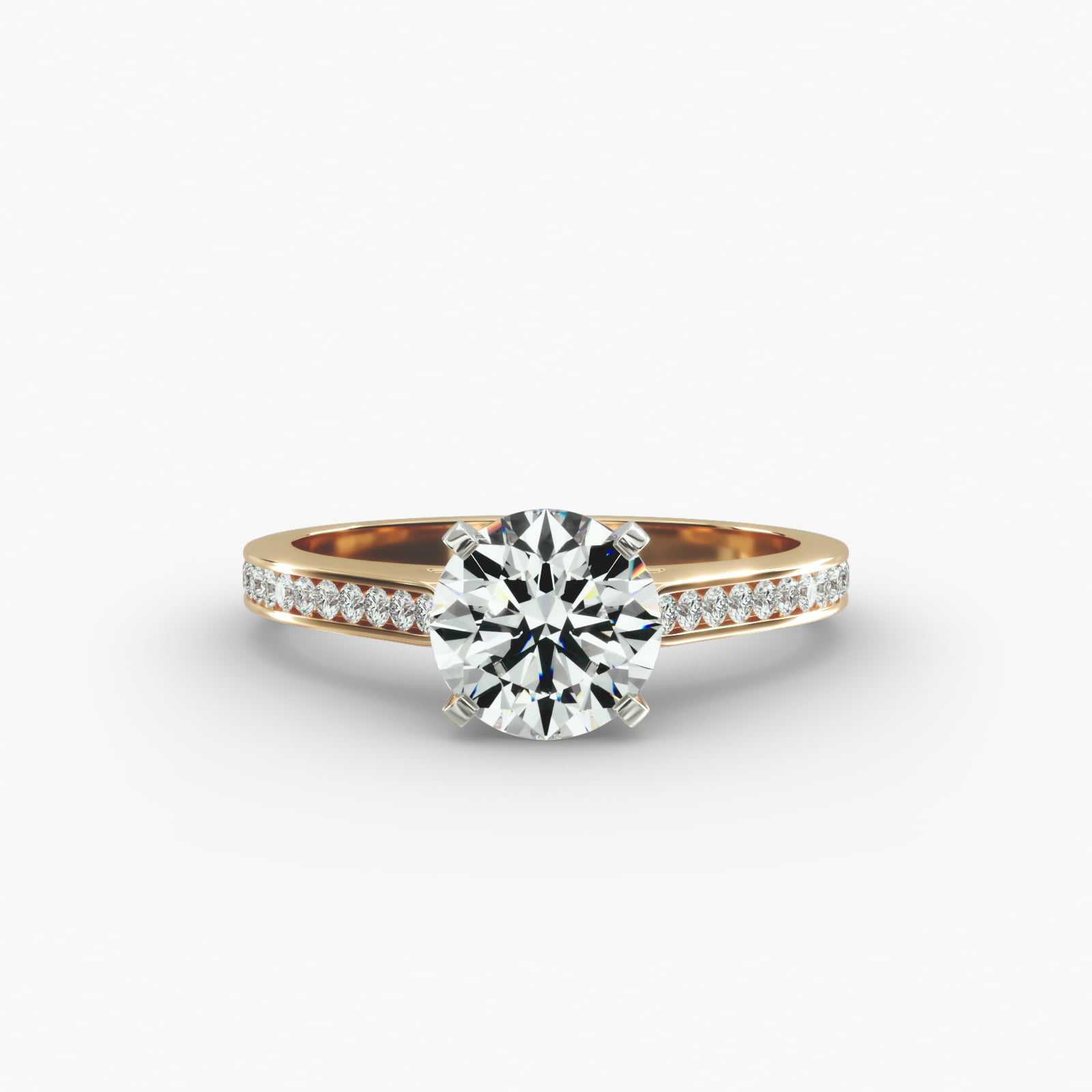Thin Engagement Ring With Channel Set Round Diamonds In 18K Yellow Gold
