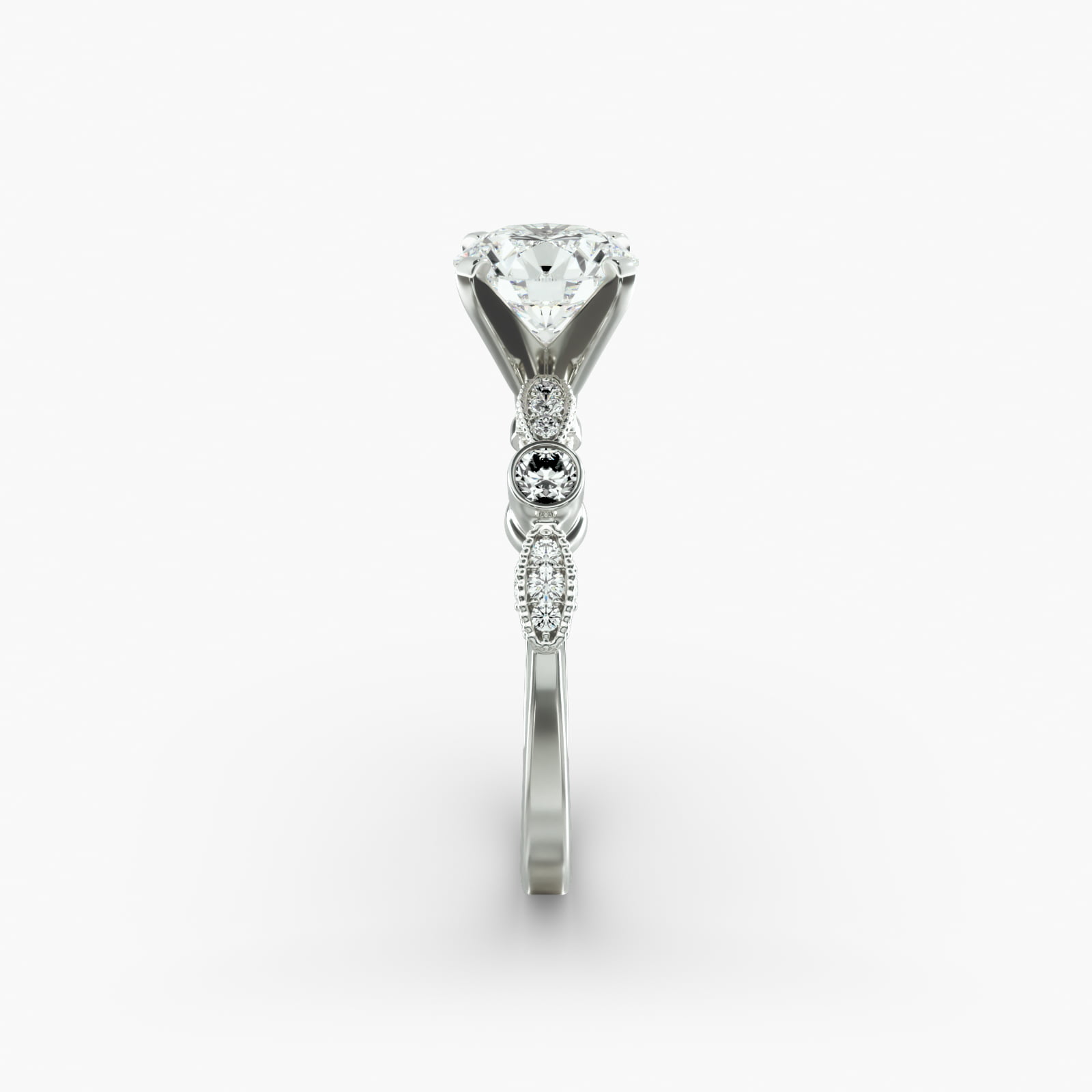 Bezel And Pavé Set Vintage-Style Engagement Ring In Platinum