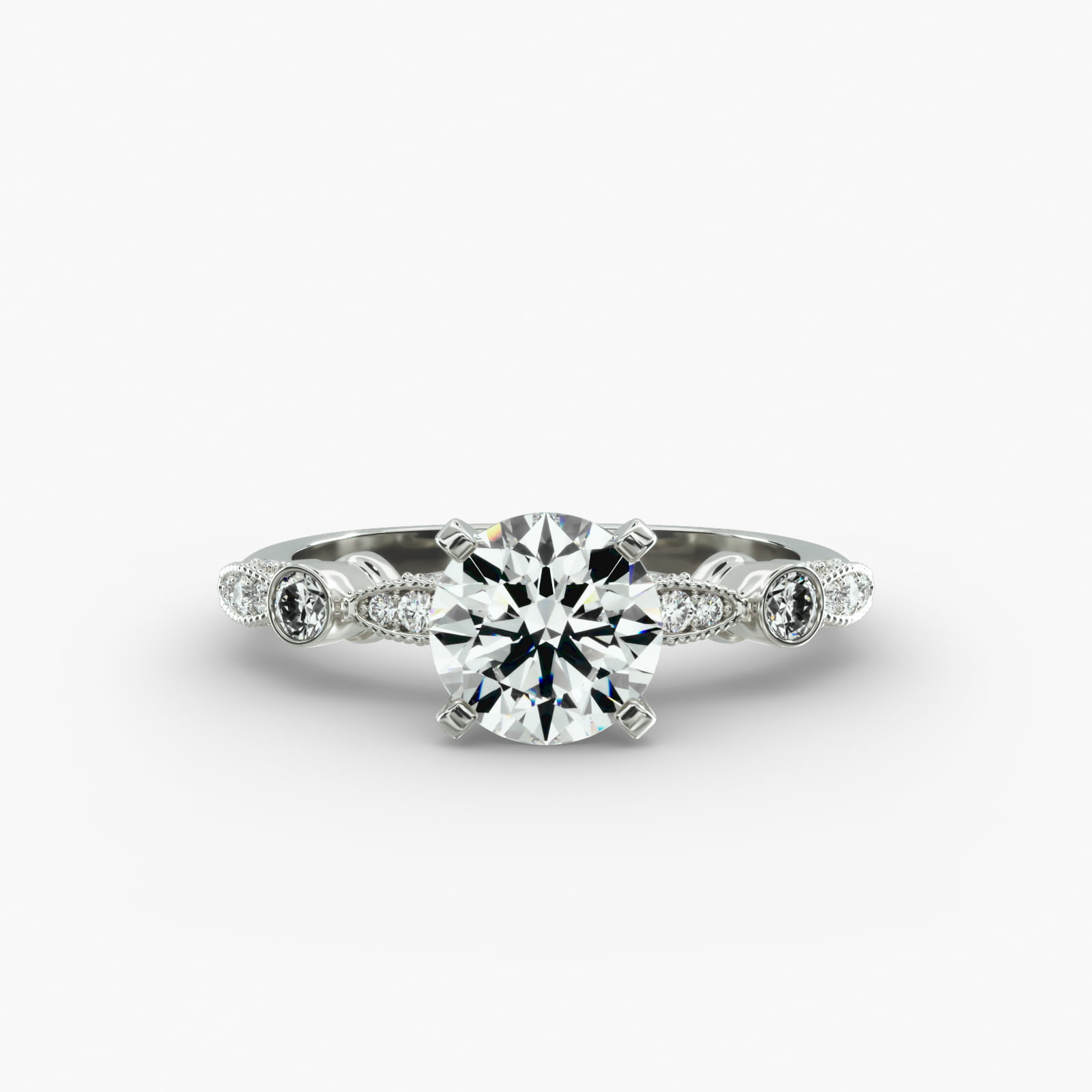 Bezel And Pavé Set Vintage-Style Engagement Ring In Platinum