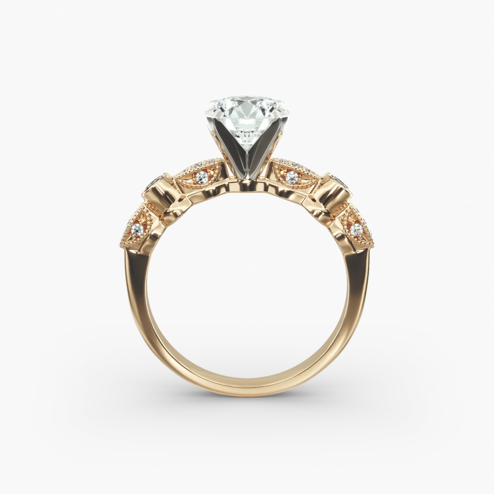 Bezel And Pavé Set Vintage-Style Engagement Ring In 14K Yellow Gold