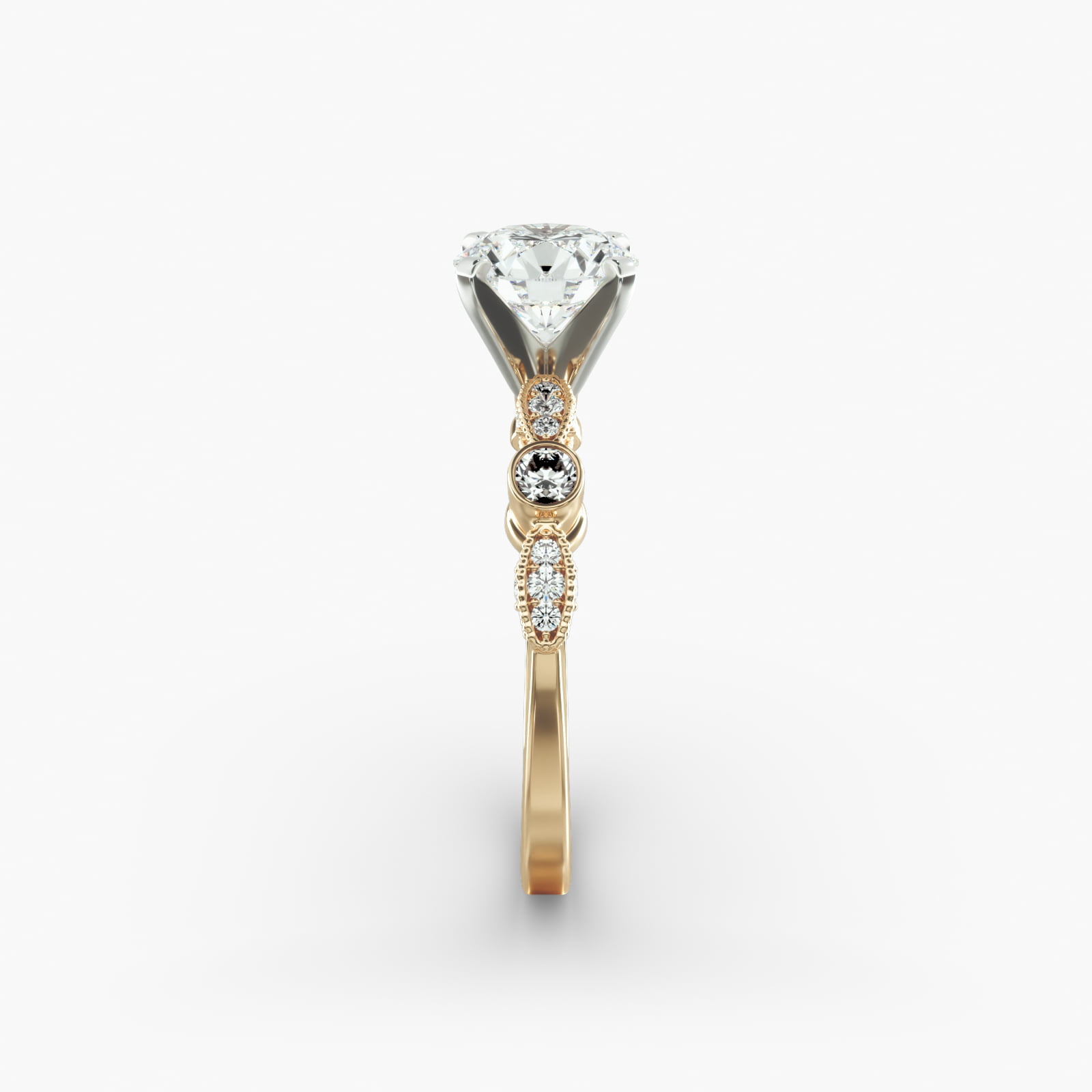 Bezel And Pavé Set Vintage-Style Engagement Ring In 14K Yellow Gold