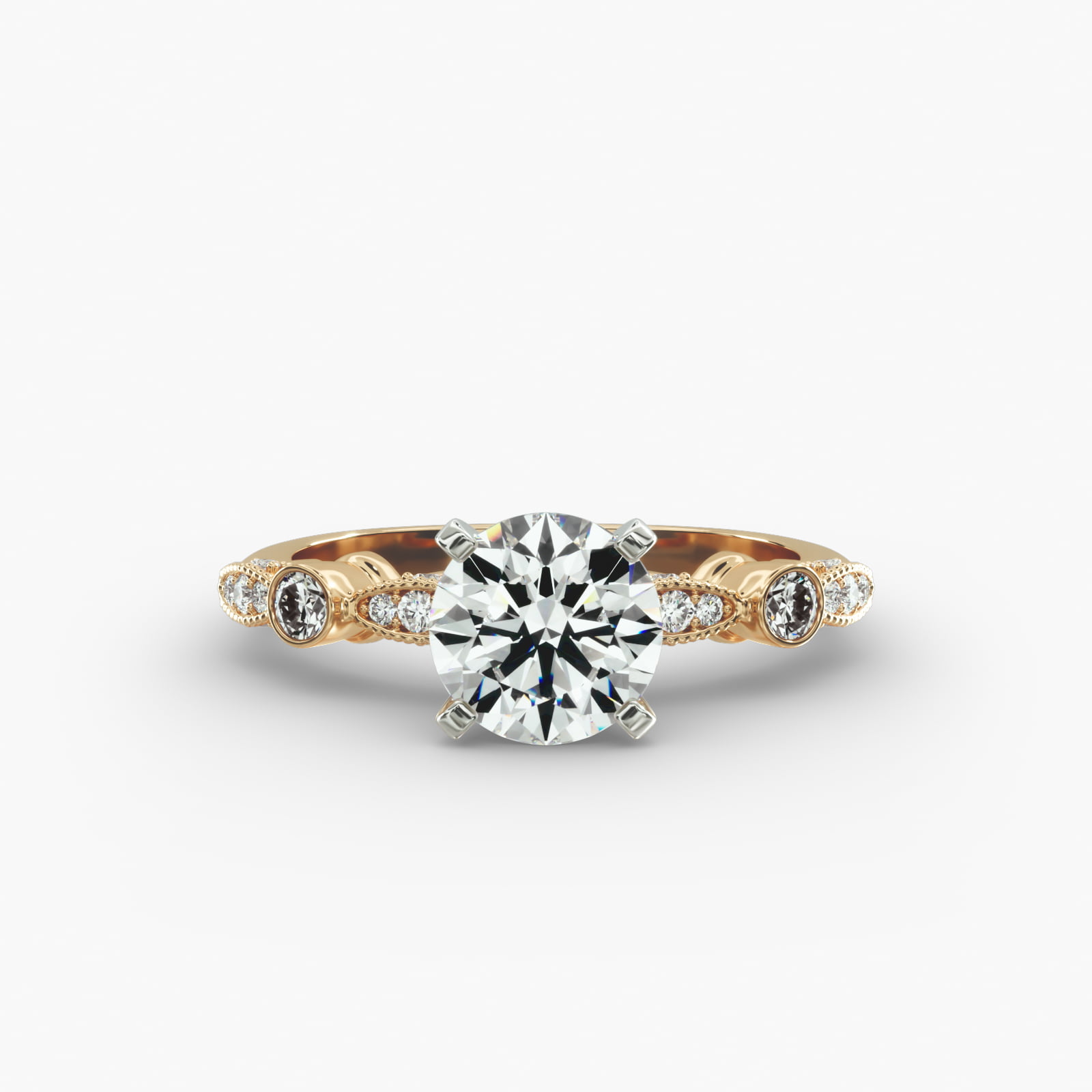 Bezel And Pavé Set Vintage-Style Engagement Ring In 14K Yellow Gold