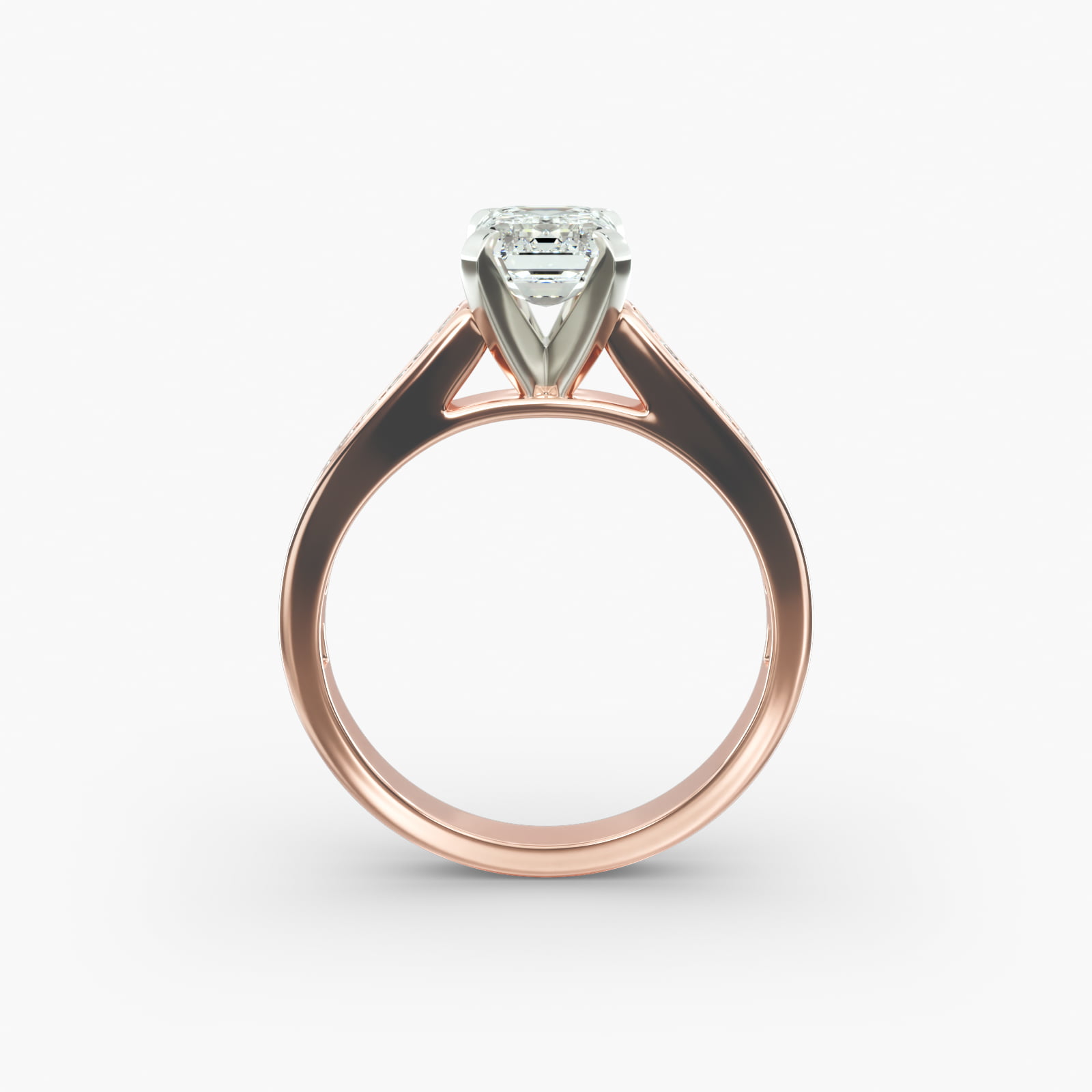 14K Rose Gold Thin Channel Set Princess Shaped Diamond Engagement Ring