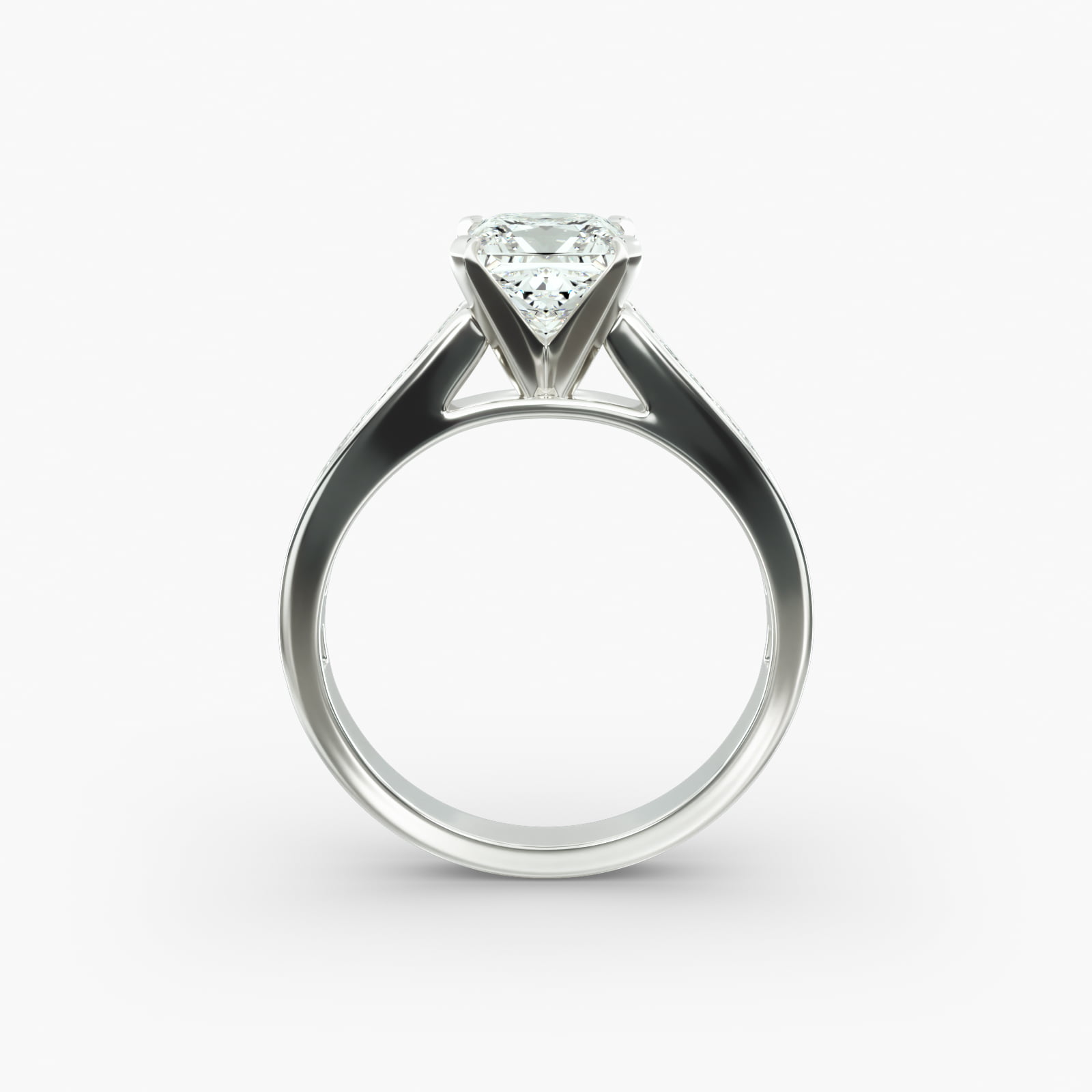 Platinum Thin Channel Set Princess Shaped Diamond Engagement Ring