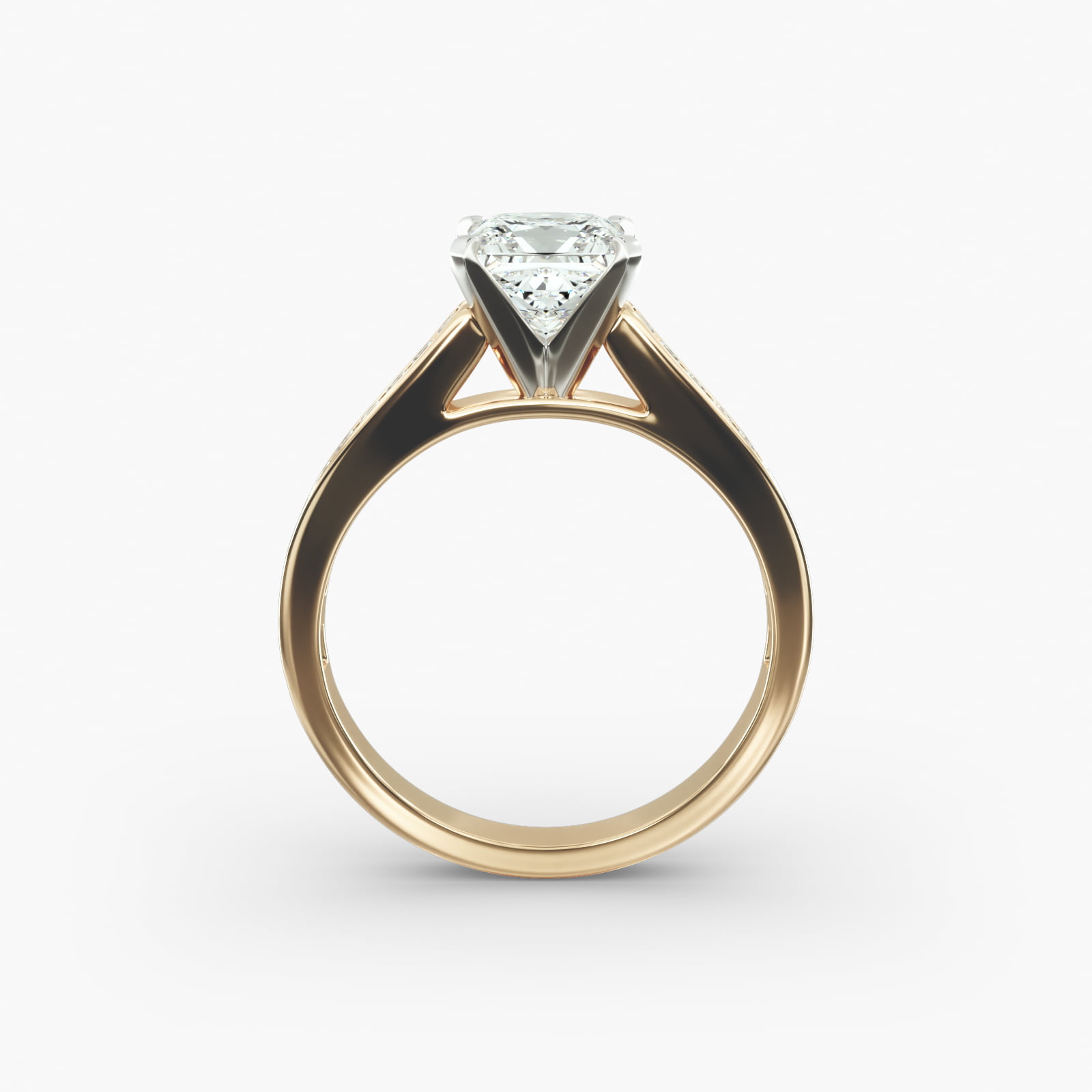 18K Yellow Gold Thin Channel Set Princess Shaped Diamond Engagement Ring