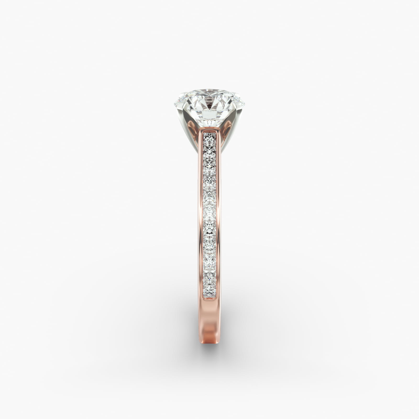 14K Rose Gold Thin Channel Set Princess Shaped Diamond Engagement Ring