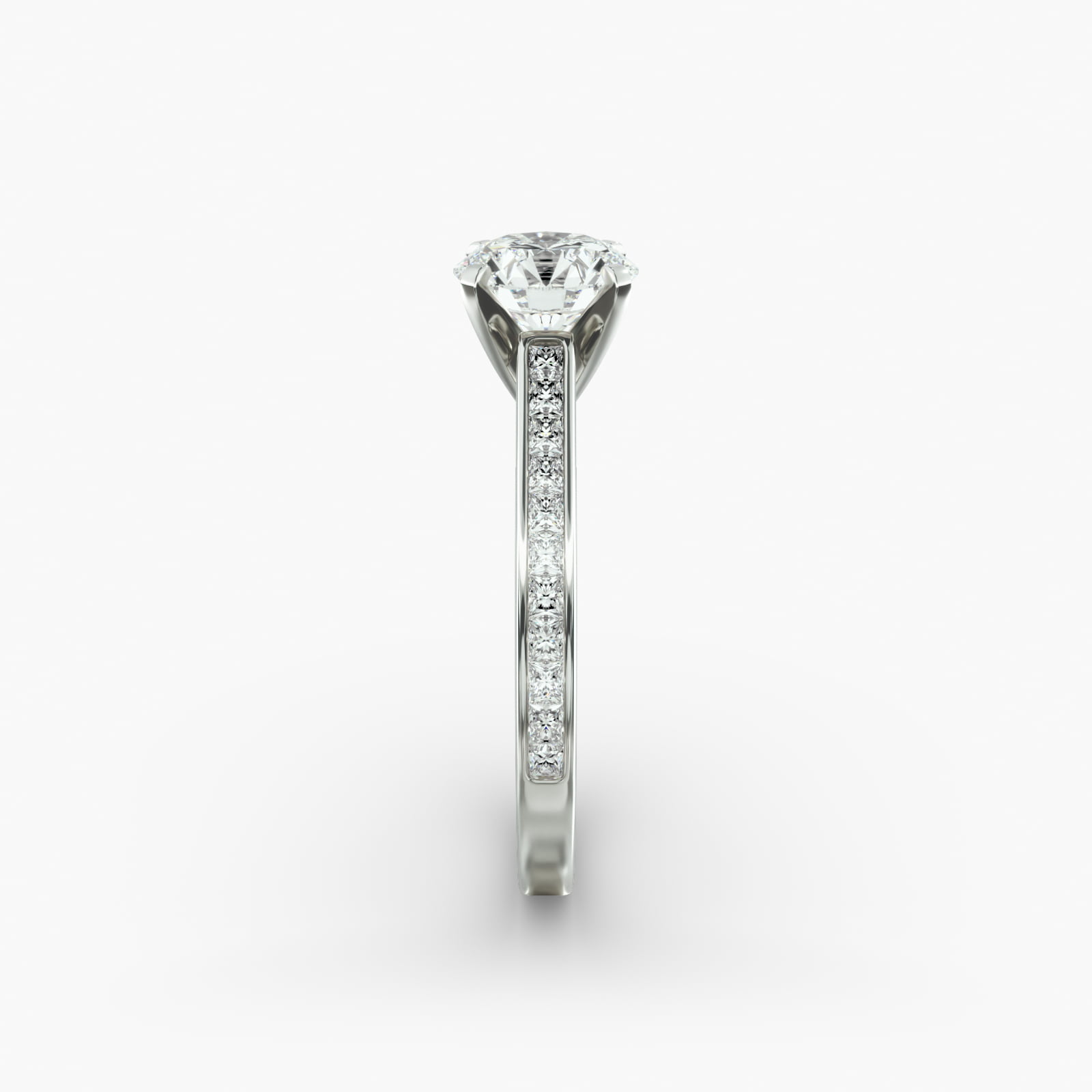 Platinum Thin Channel Set Princess Shaped Diamond Engagement Ring