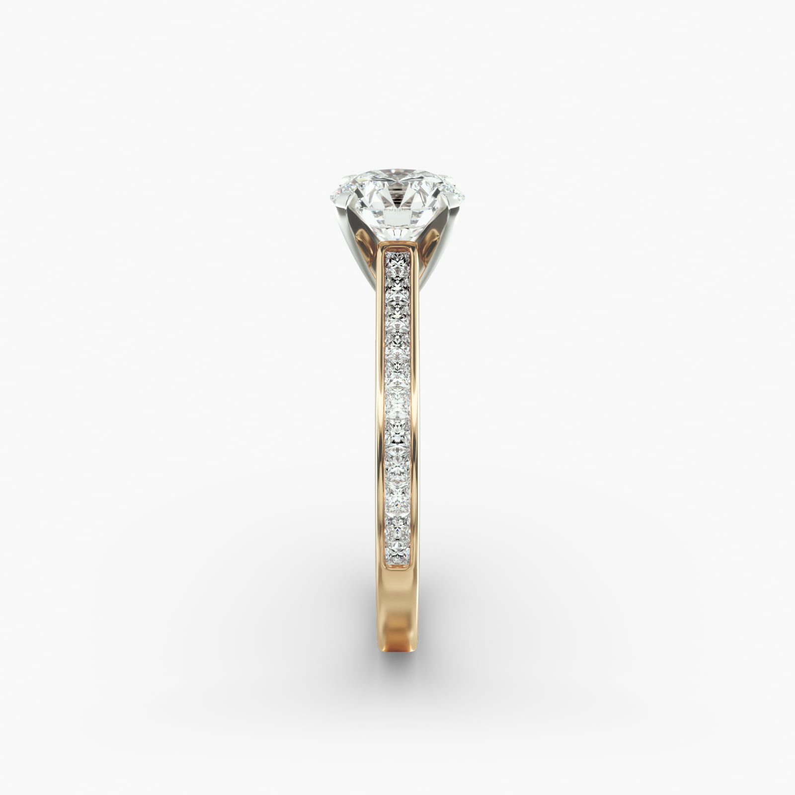 18K Yellow Gold Thin Channel Set Princess Shaped Diamond Engagement Ring