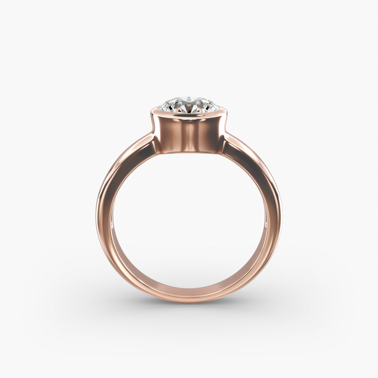 Bezel Set Round Solitaire Engagement Ring In 14K Rose Gold