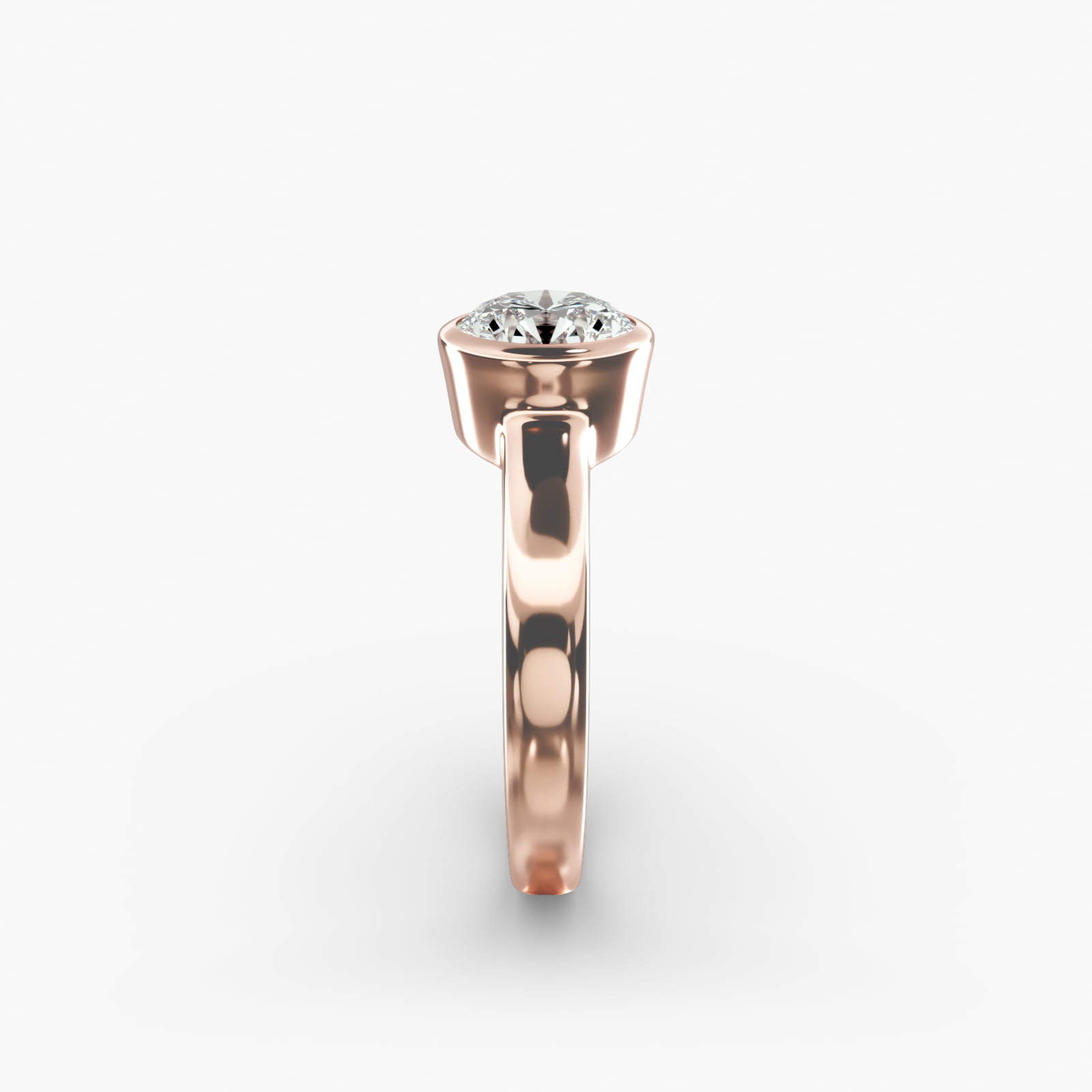 Bezel Set Round Solitaire Engagement Ring In 14K Rose Gold