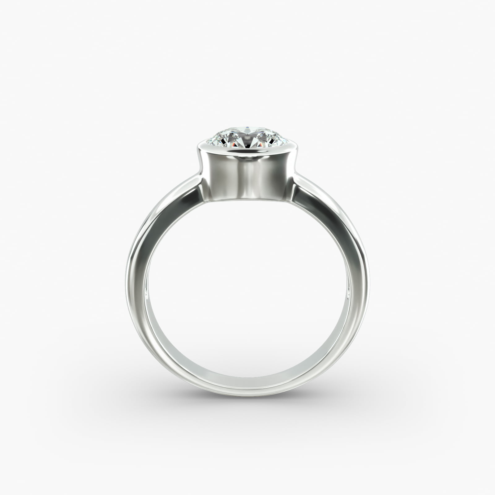 Bezel Set Round Solitaire Engagement Ring In 14K White Gold
