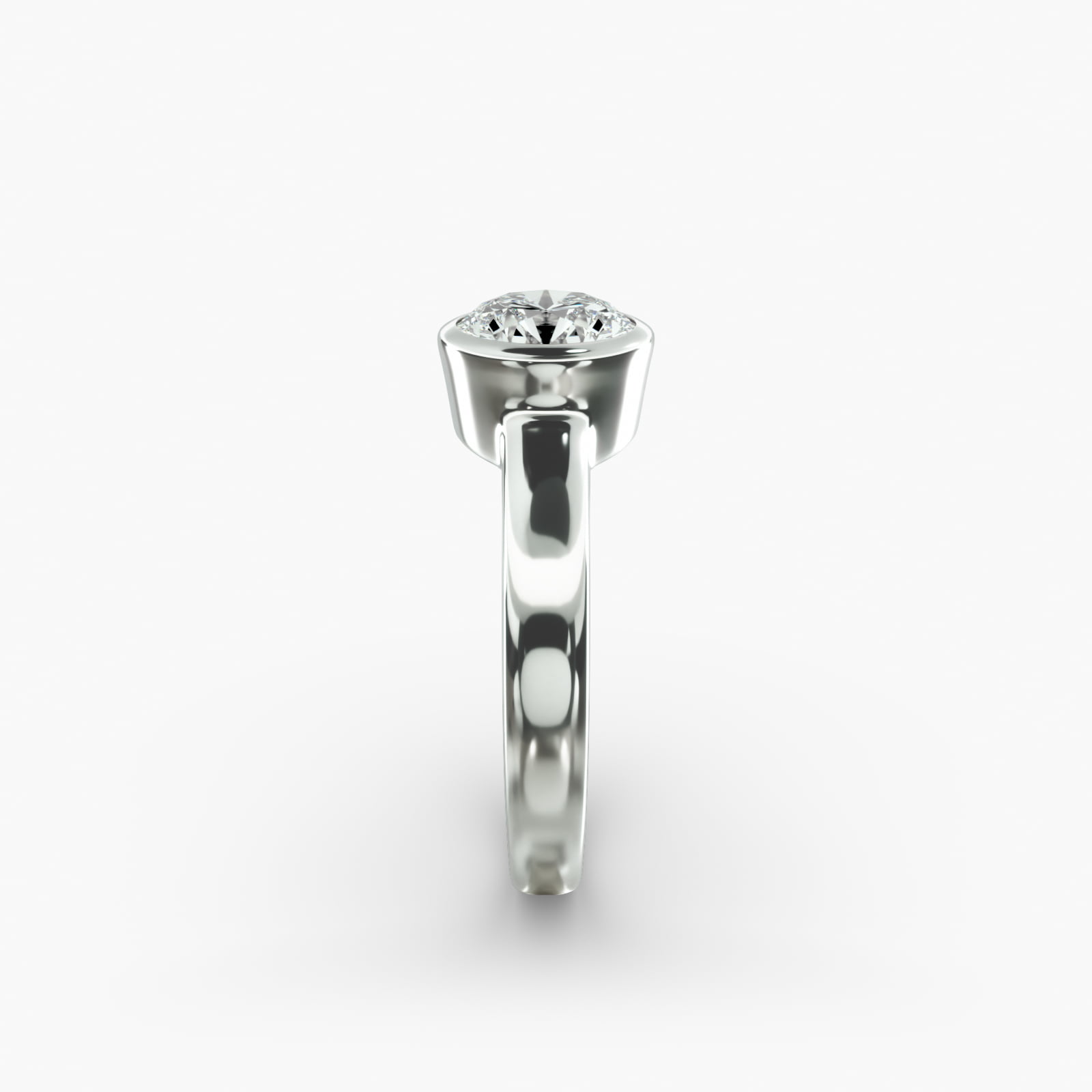 Bezel Set Round Solitaire Engagement Ring In 14K White Gold