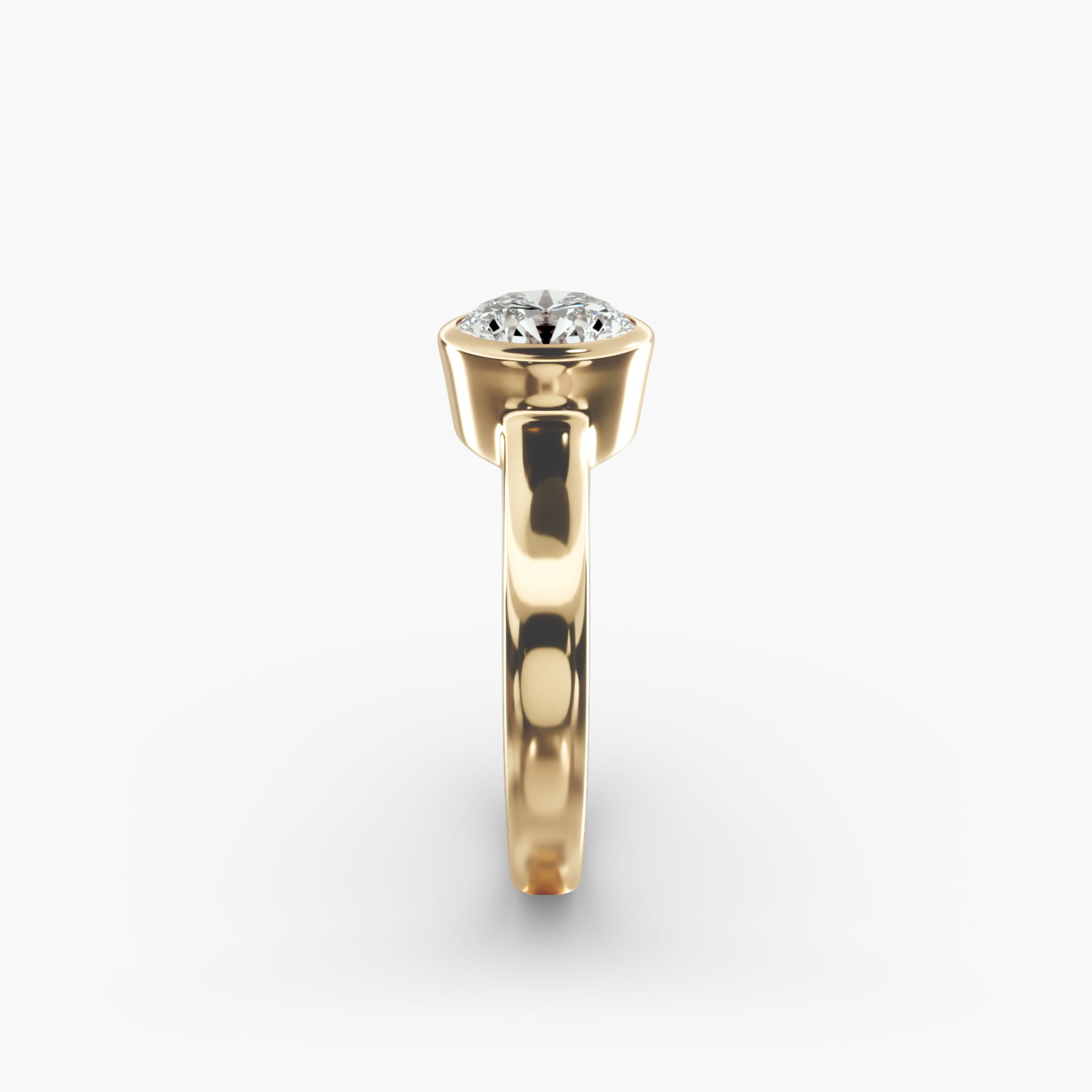 Bezel Set Round Solitaire Engagement Ring In 14K Yellow Gold