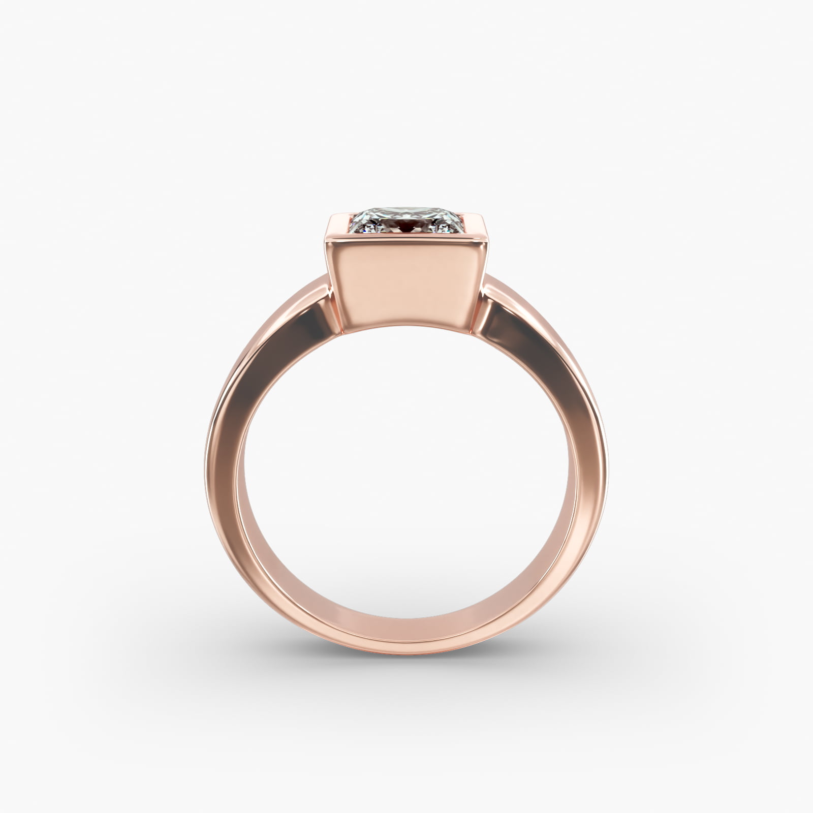 Bezel Set Princess Cut Solitaire Engagement Ring In 14K Rose Gold