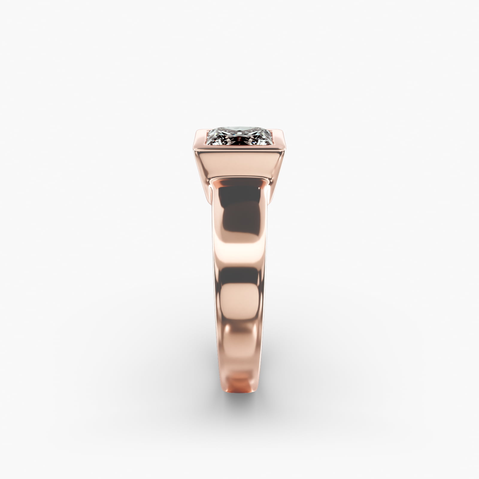 Bezel Set Princess Cut Solitaire Engagement Ring In 14K Rose Gold