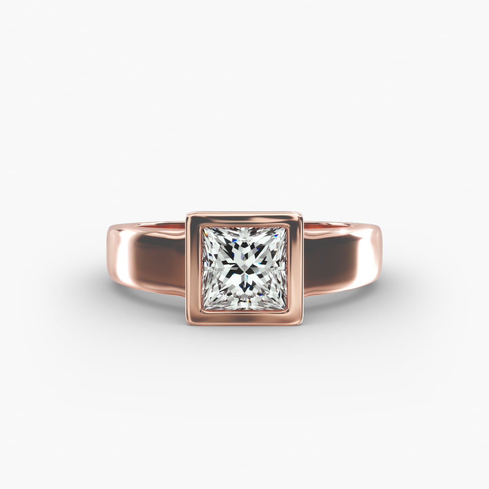 Bezel Set Princess Cut Solitaire Engagement Ring In 14K Rose Gold
