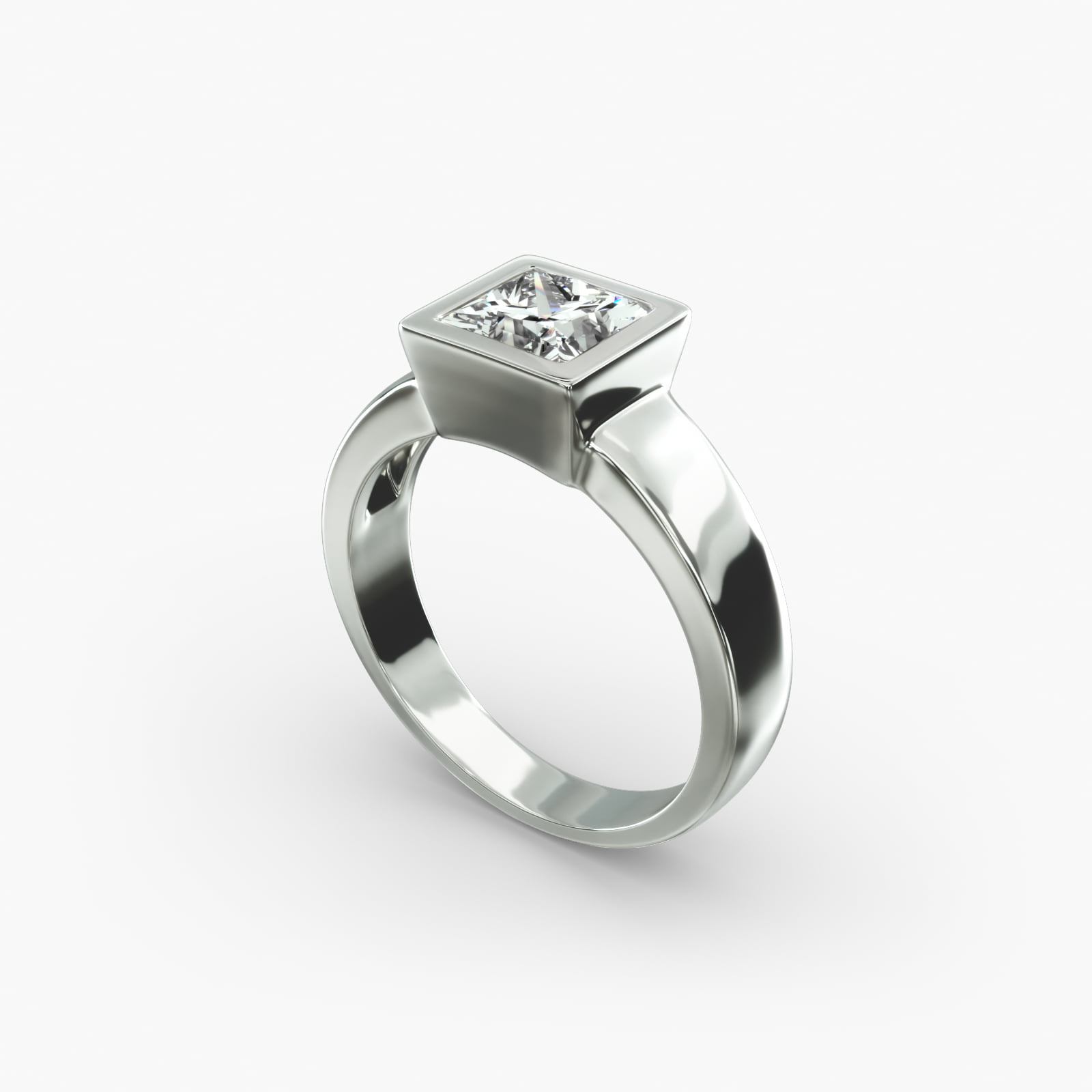 Bezel Set Princess Cut Solitaire Engagement Ring In 18K