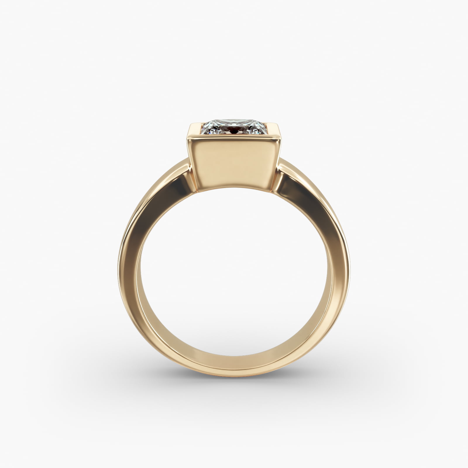 Bezel Set Princess Cut Solitaire Engagement Ring In 18K Yellow Gold