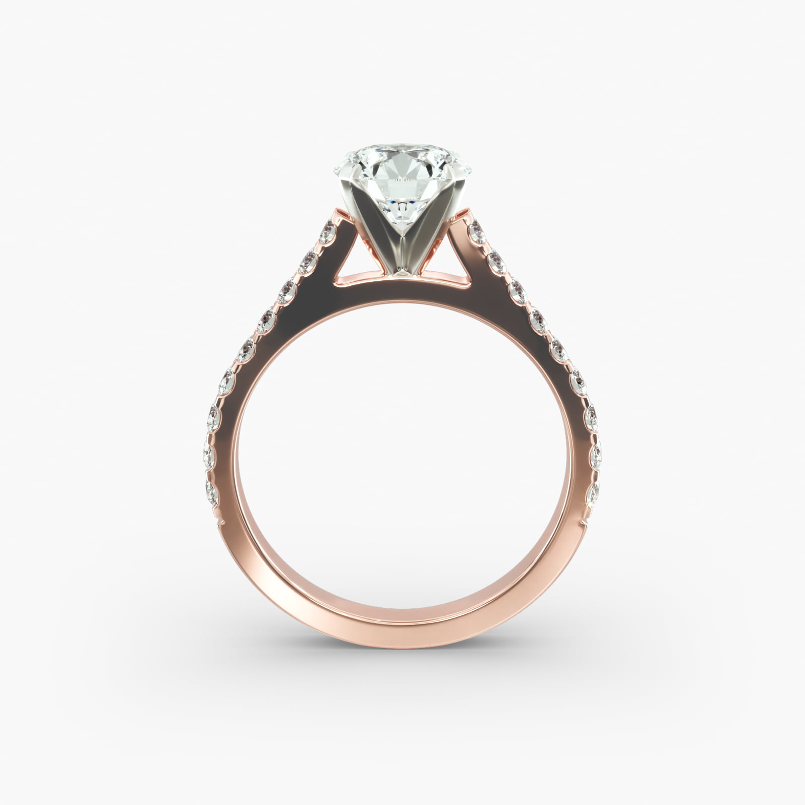 Common Prong Diamond Pavé Engagement Ring In 14K Rose Gold