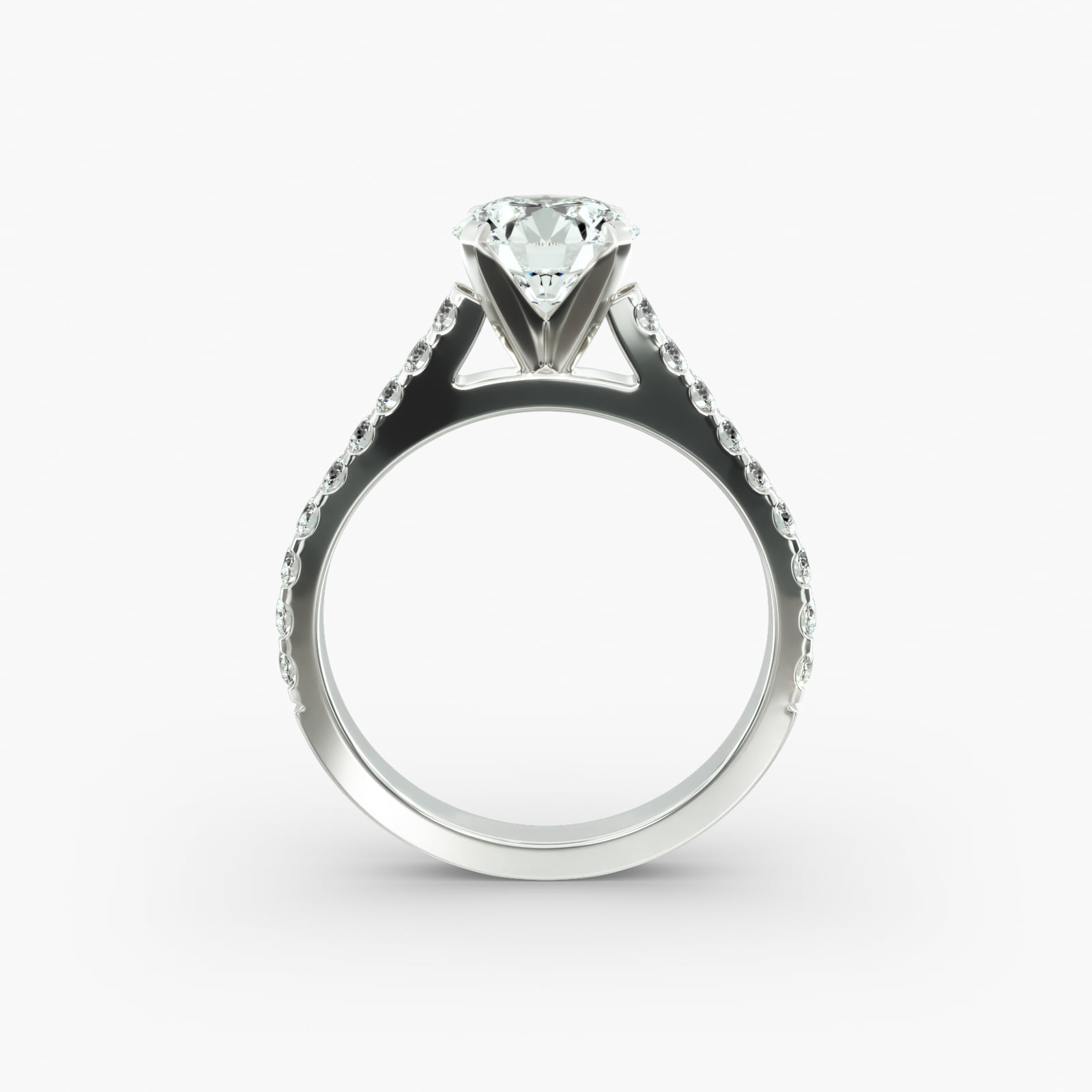 Common Prong Diamond Pavé Engagement Ring In 14K White Gold