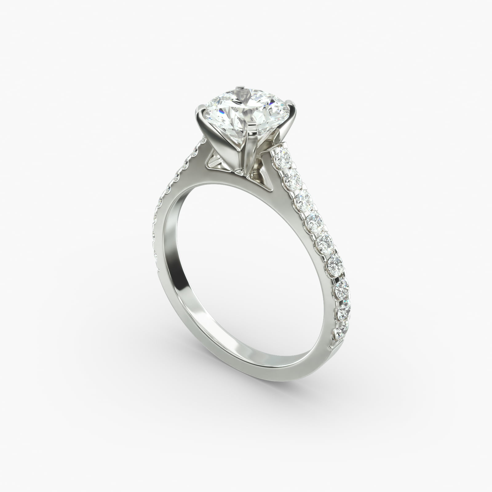 Common Prong Diamond Pavé Engagement Ring In 14K White Gold-11119w14