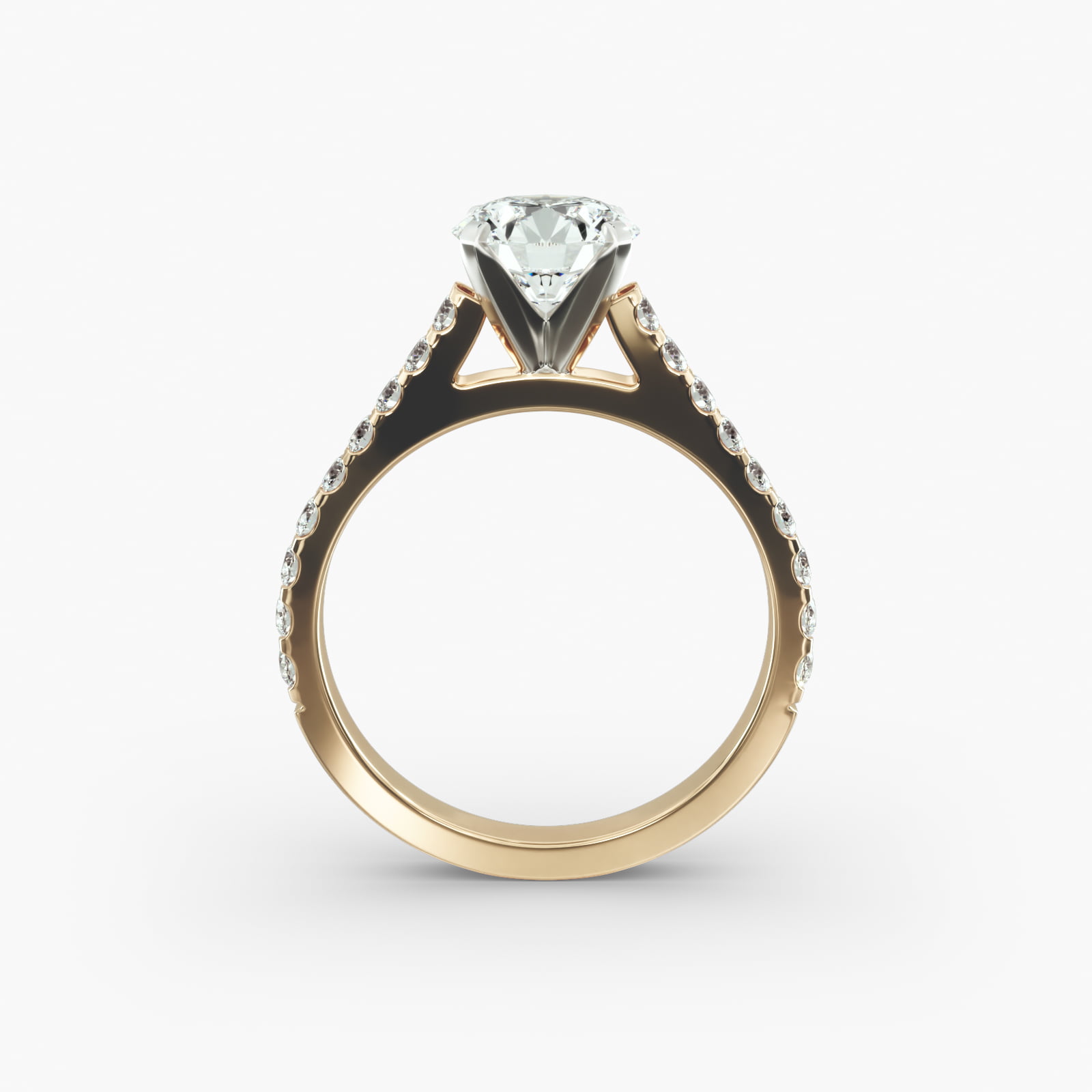 Common Prong Diamond Pavé Engagement Ring In 18K Yellow Gold