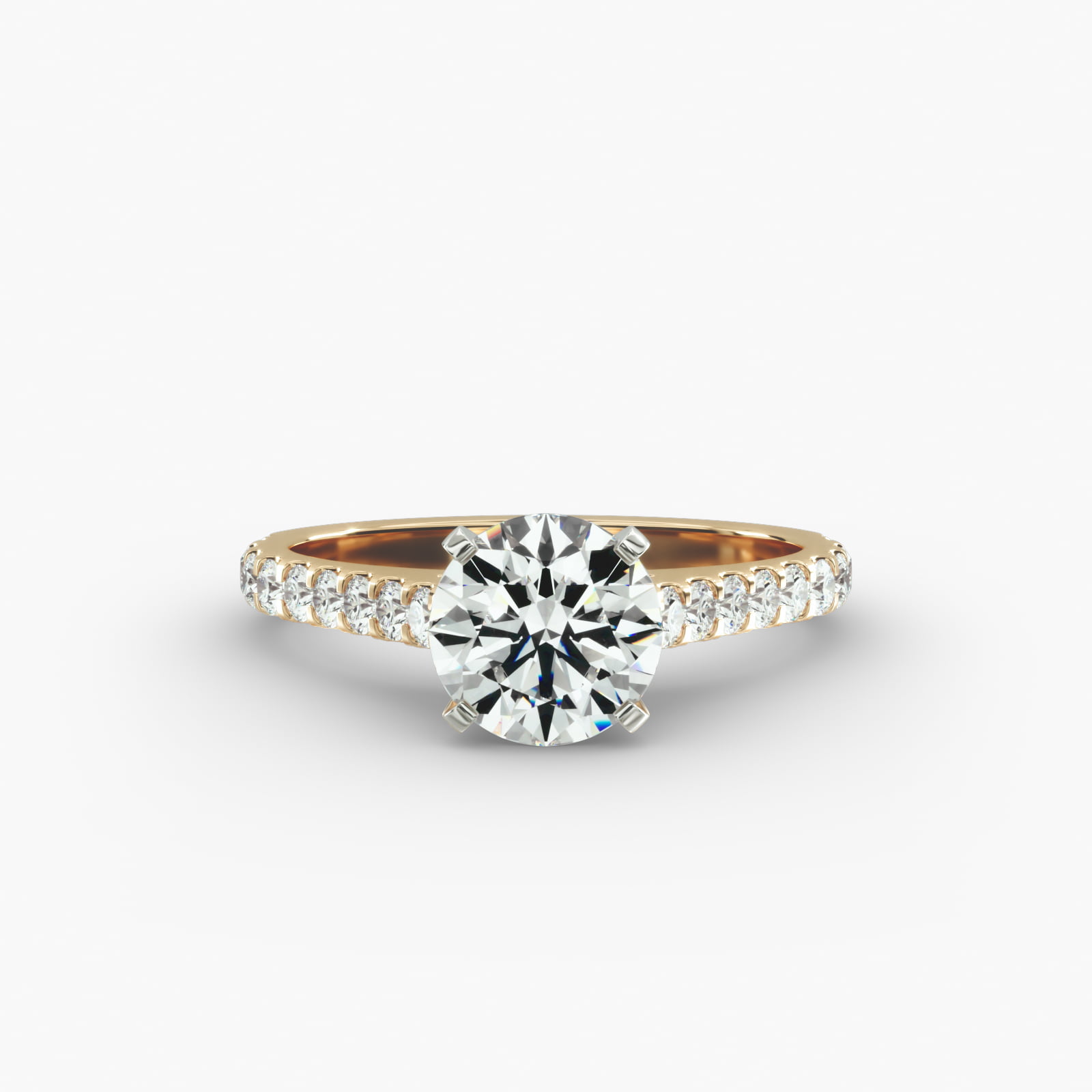 Common Prong Diamond Pavé Engagement Ring In 18K Yellow Gold
