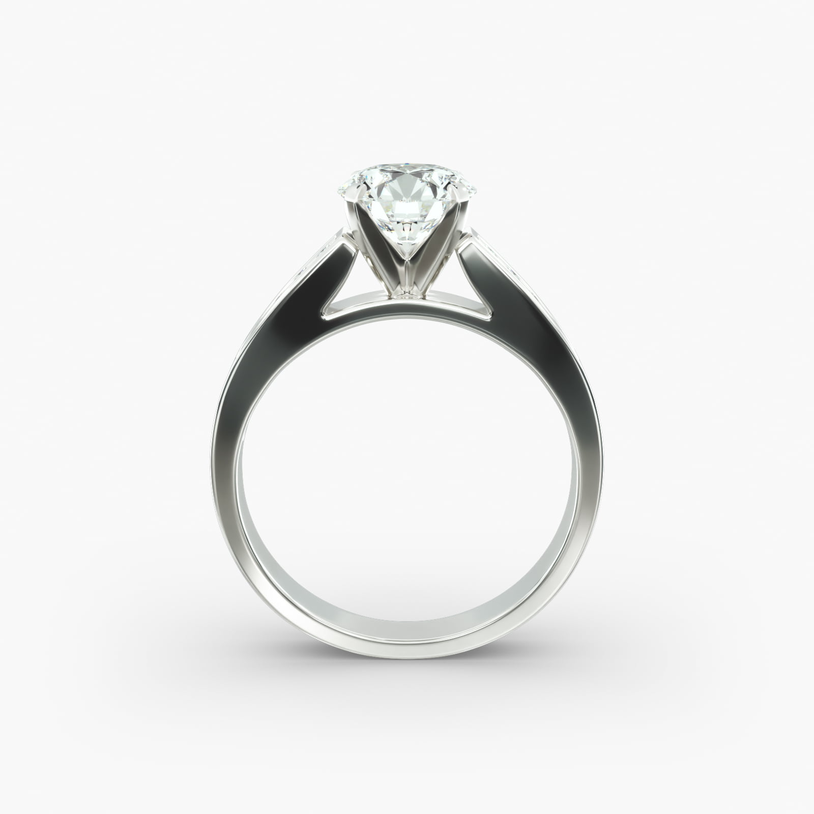 14K White Gold Channel Set Round Shaped Diamond Engagement Ring