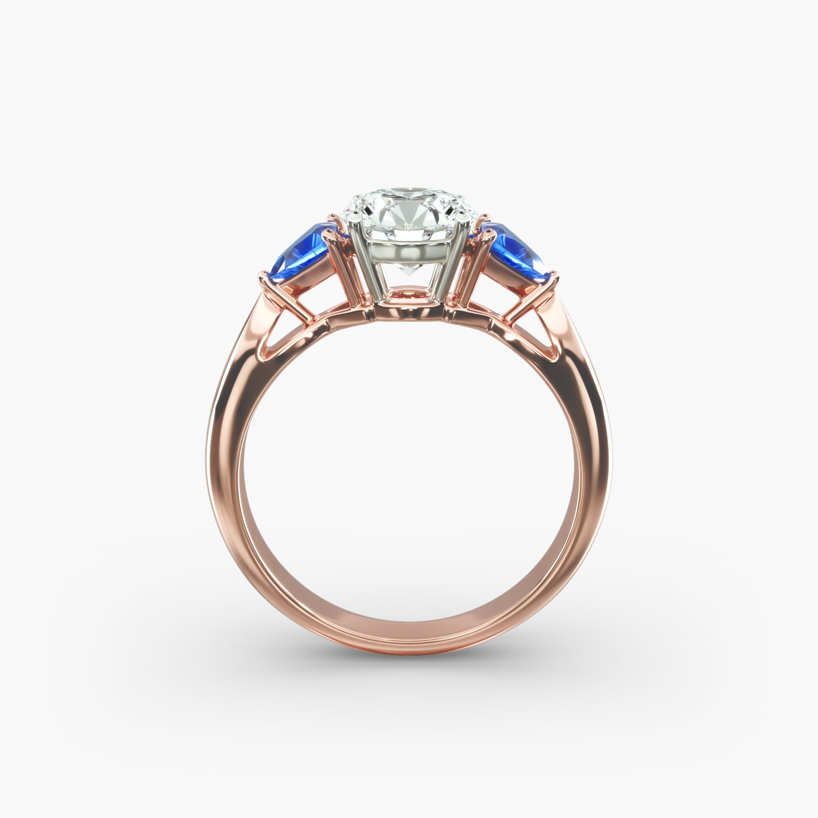 Trillion Cut Blue Sapphire Three Stone Engagement Ring In 14K Rose Gold