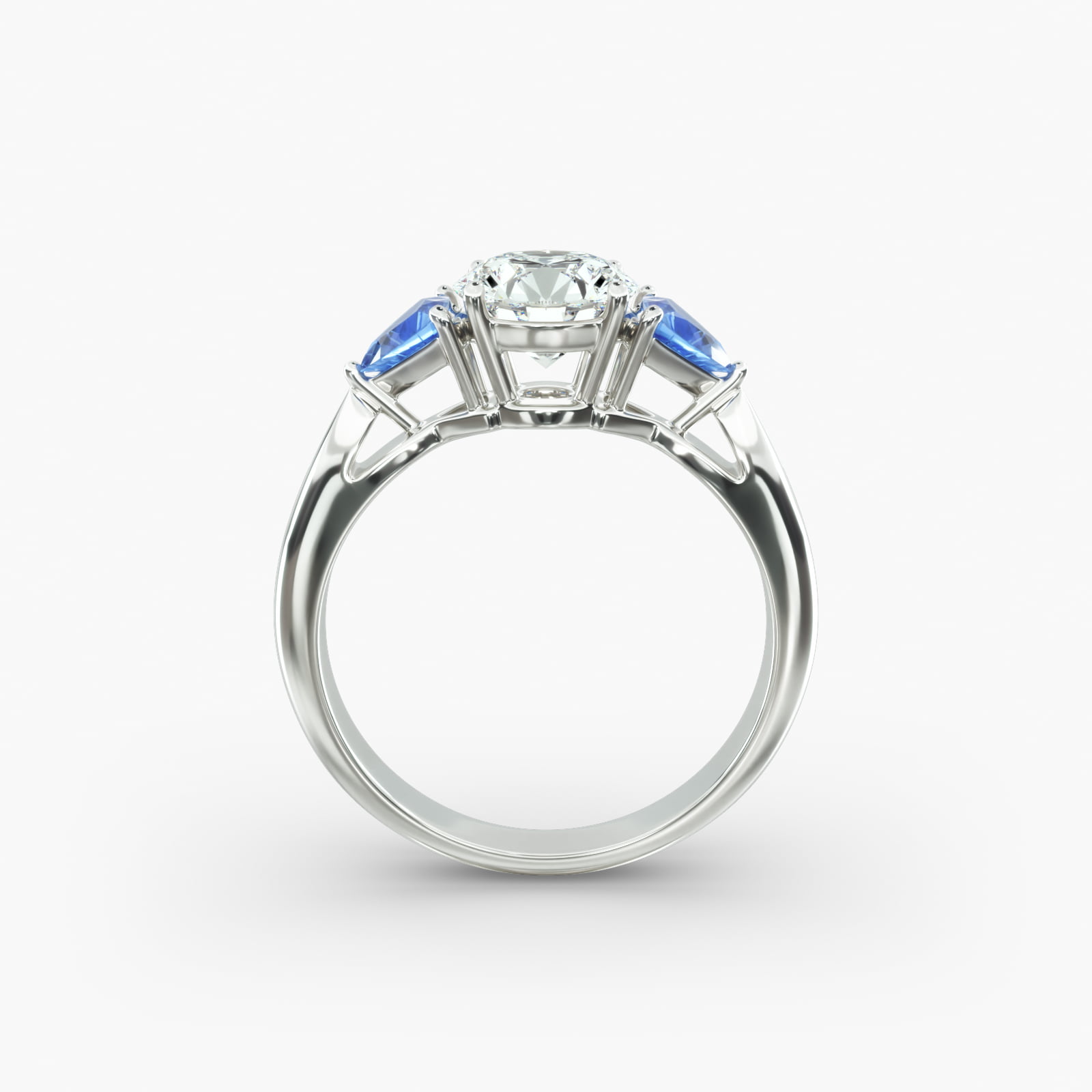 Trillion Cut Blue Sapphire Three Stone Engagement Ring In Platinum