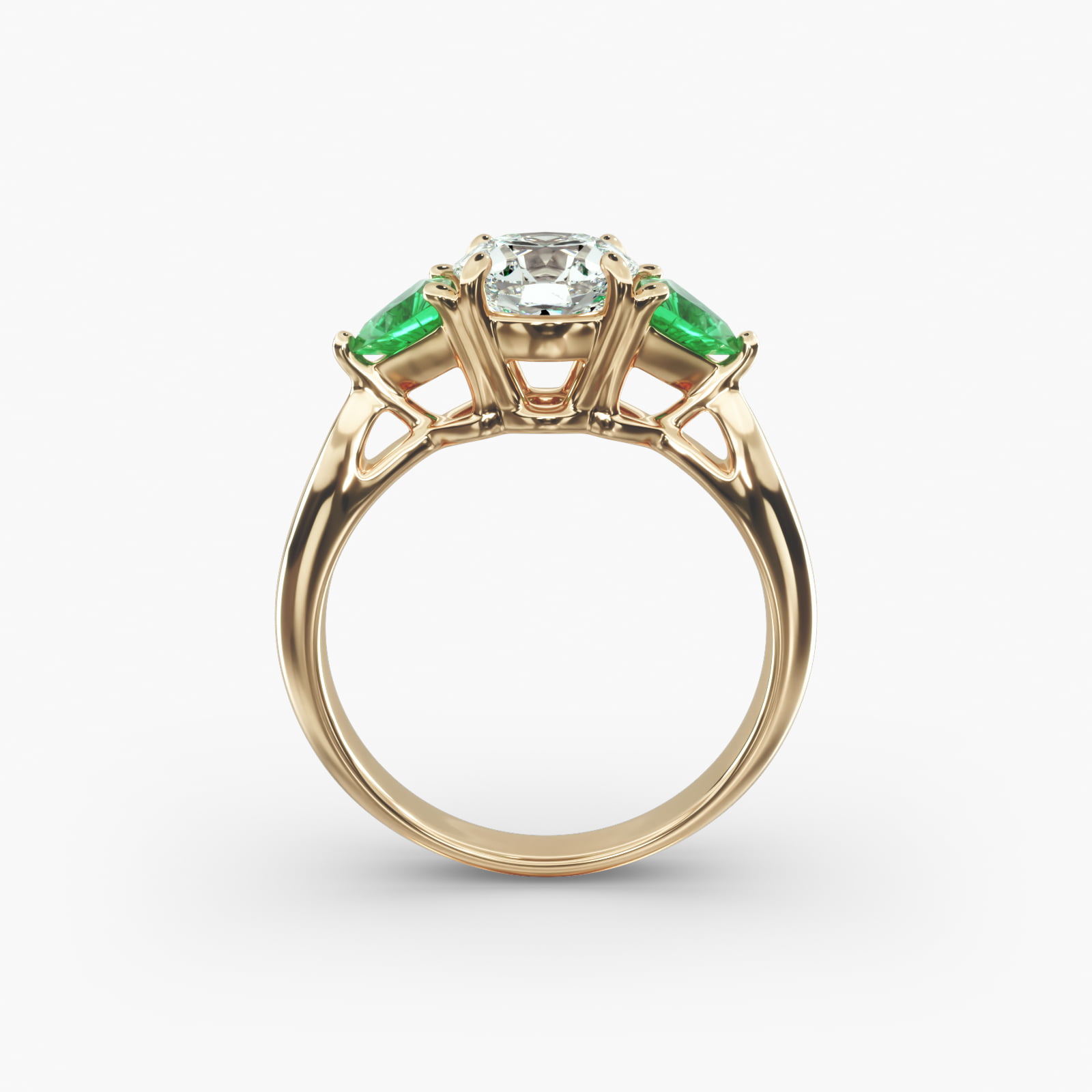 Trillion Cut Emerald Three Stone Engagement Ring In 14K Yellow Gold