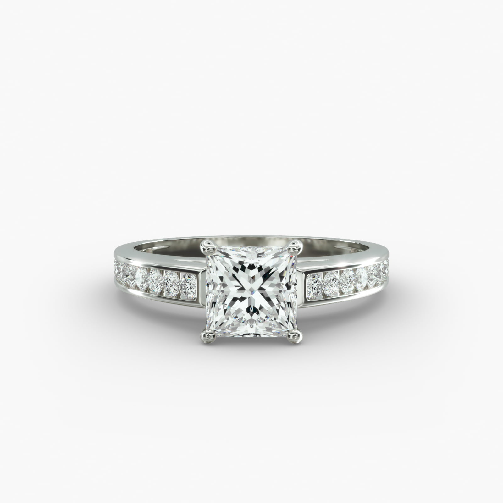 Engagement Ring With Channel Set Round Diamonds In 14K White Gold