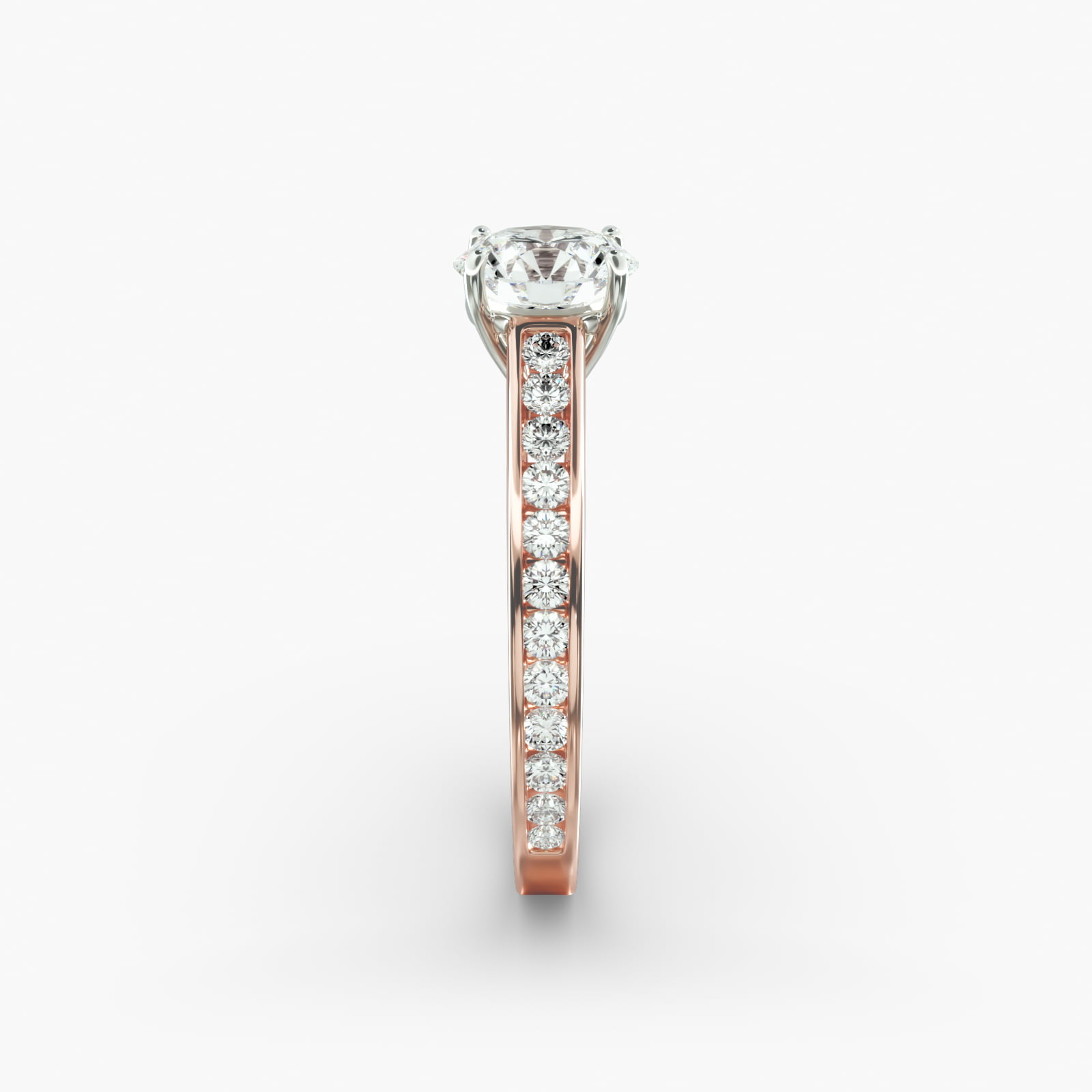 Engagement Ring With Channel Set Round Diamonds In 14K Rose Gold