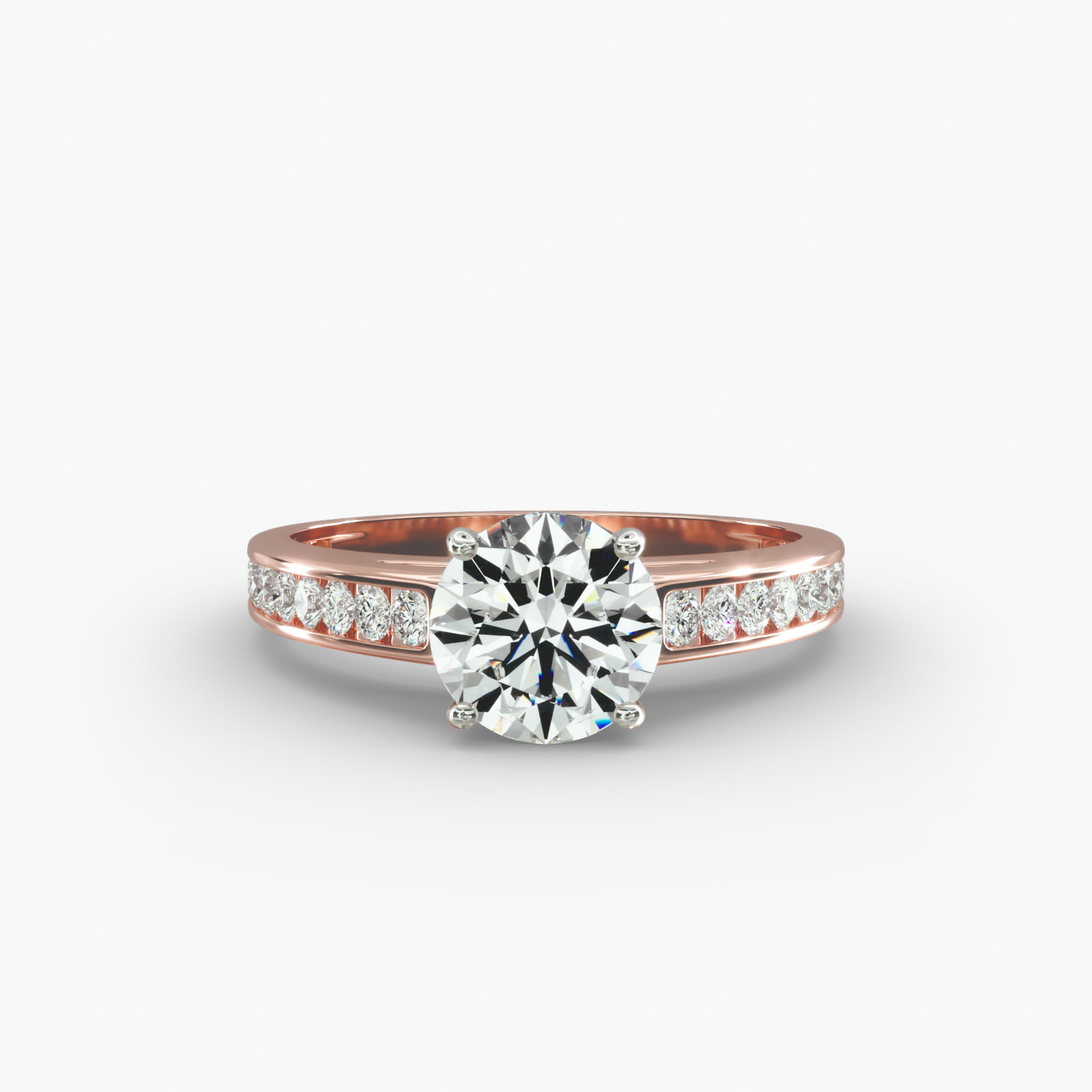 Engagement Ring With Channel Set Round Diamonds In 14K Rose Gold