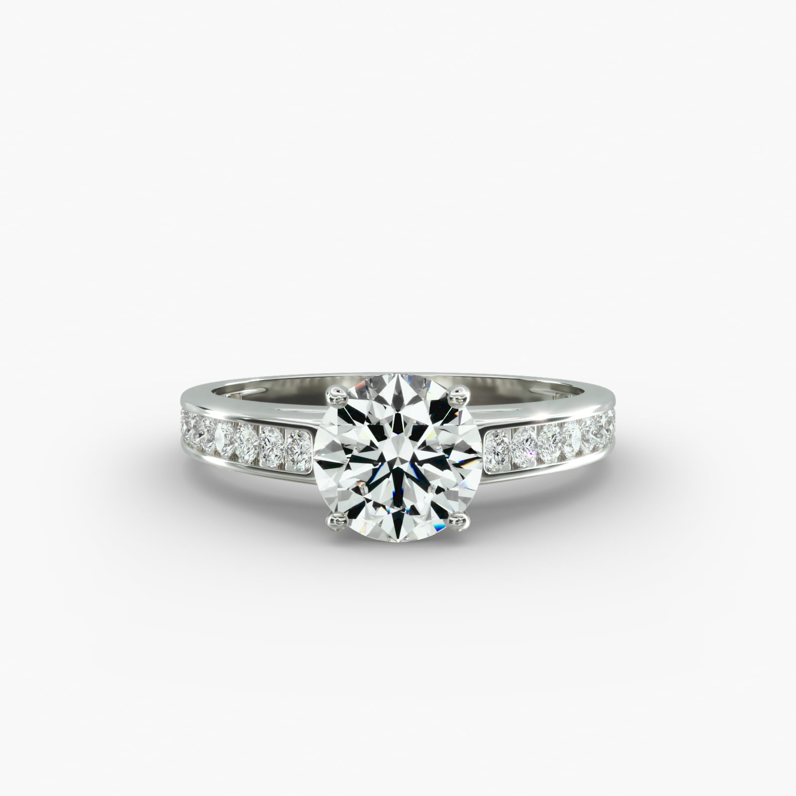 Engagement Ring With Channel Set Round Diamonds In 14K White Gold