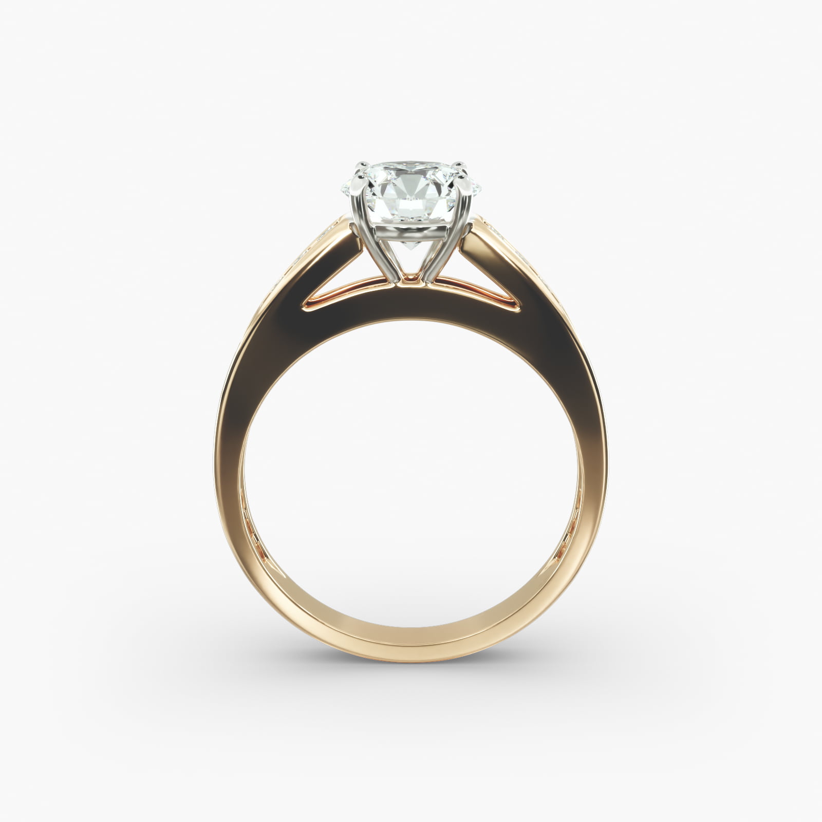Engagement Ring With Channel Set Round Diamonds In 14K Yellow Gold
