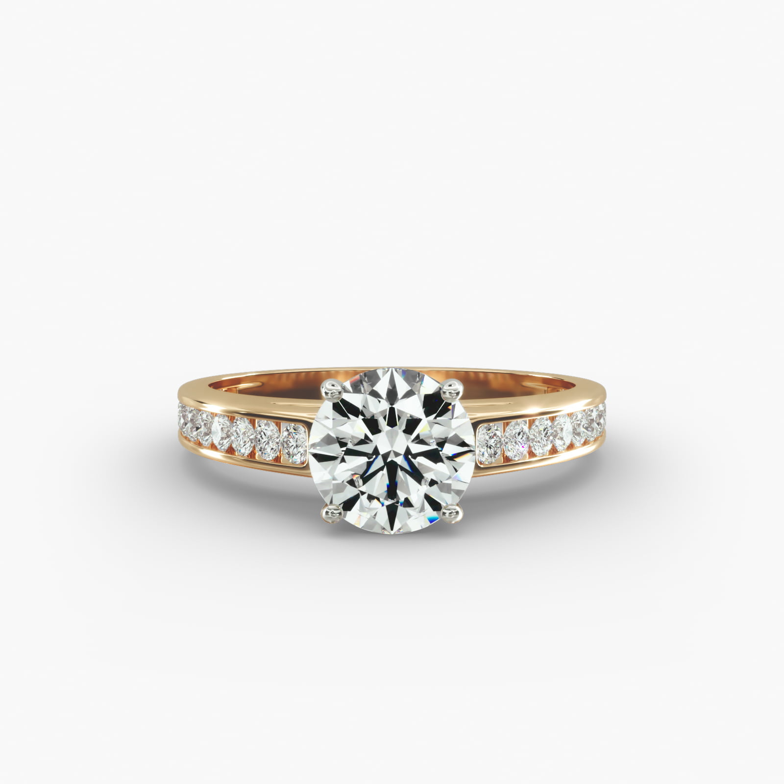 Engagement Ring With Channel Set Round Diamonds In 14K Yellow Gold