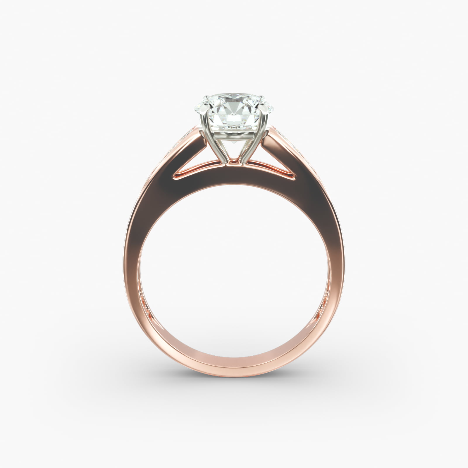 Engagement Ring With Channel Set Princess Cut Diamonds In 14K Rose Gold