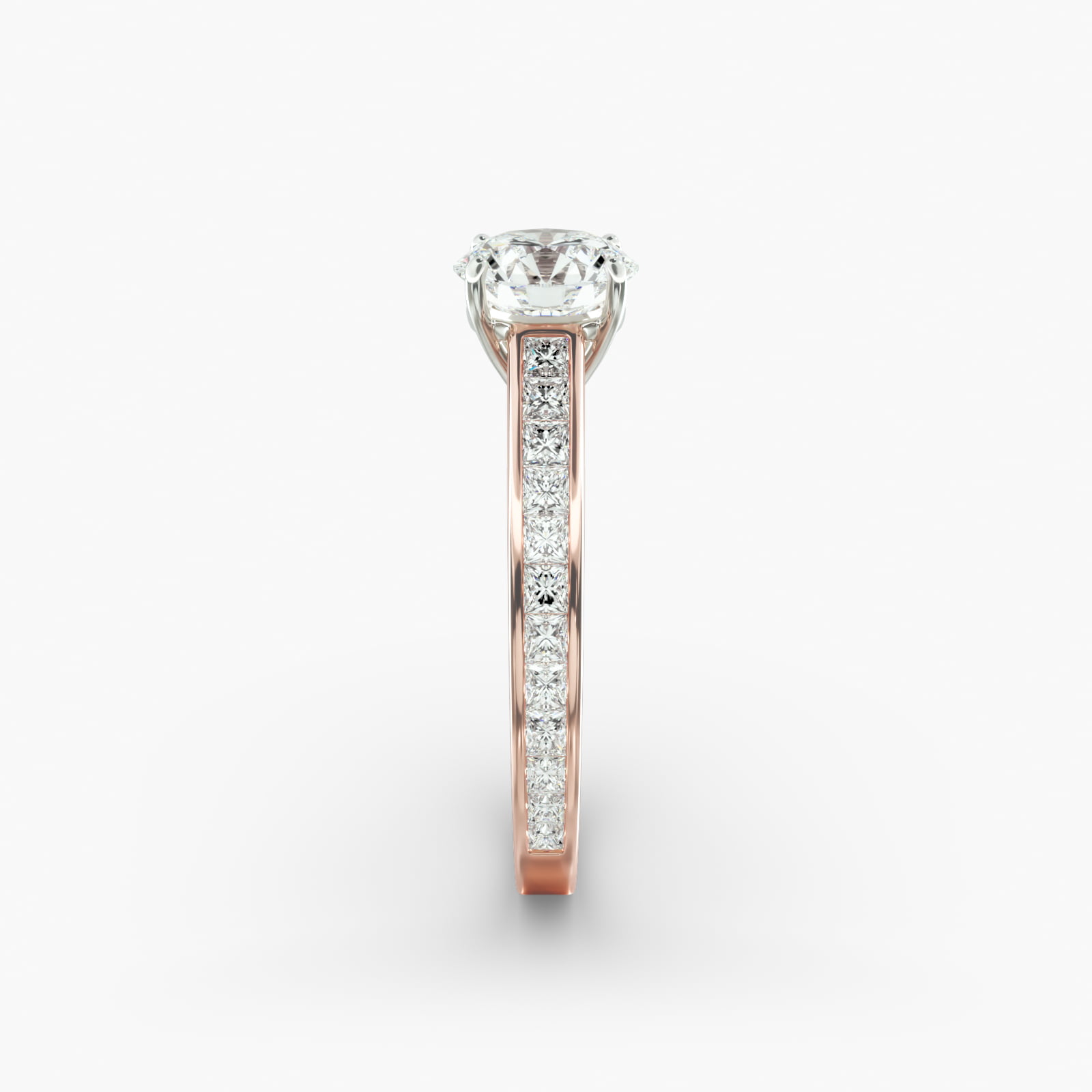 Engagement Ring With Channel Set Princess Cut Diamonds In 14K Rose Gold
